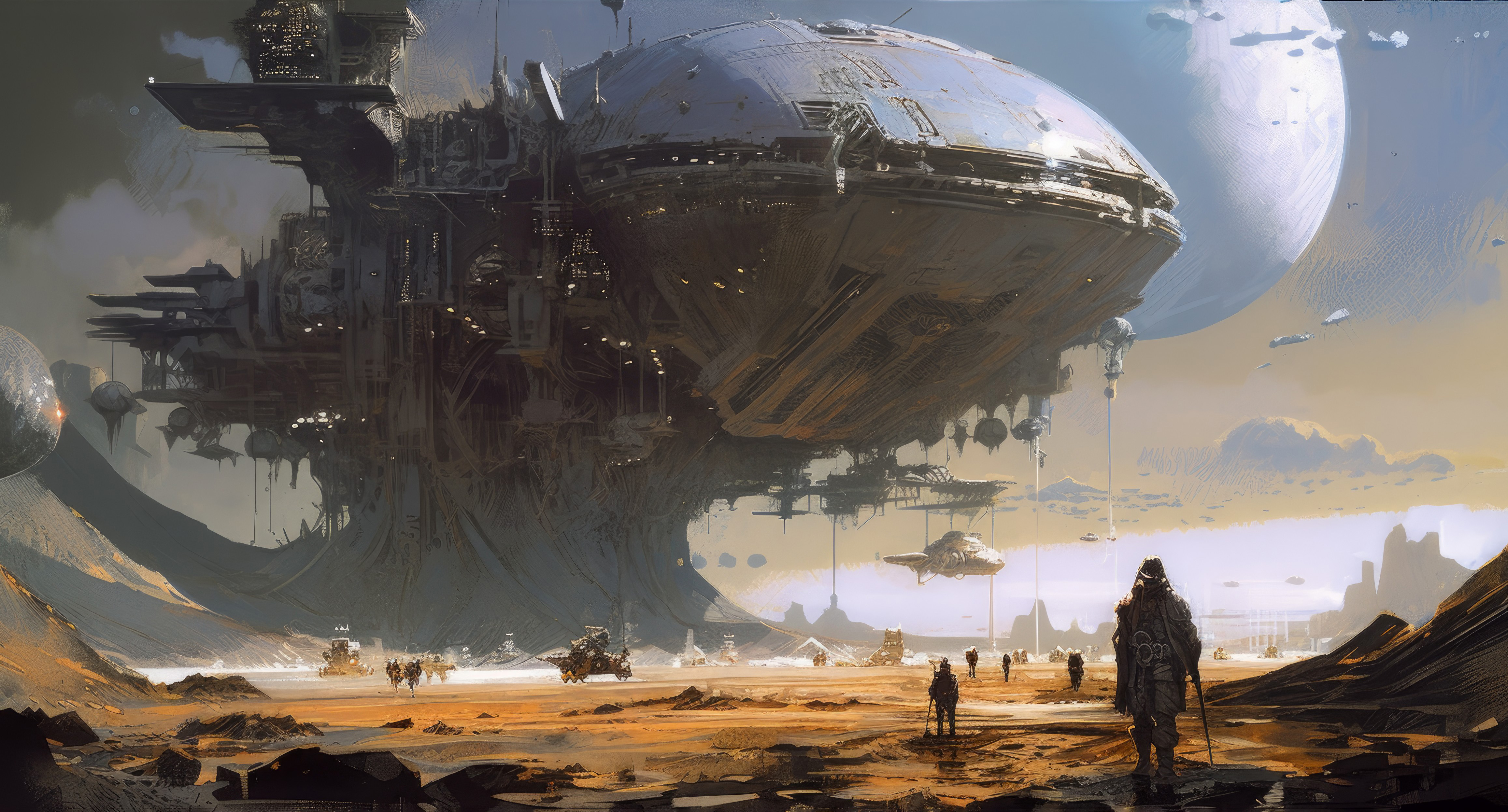 Ai Art Illustration Science Fiction Landscape Spaceship Futuristic 4630x2494