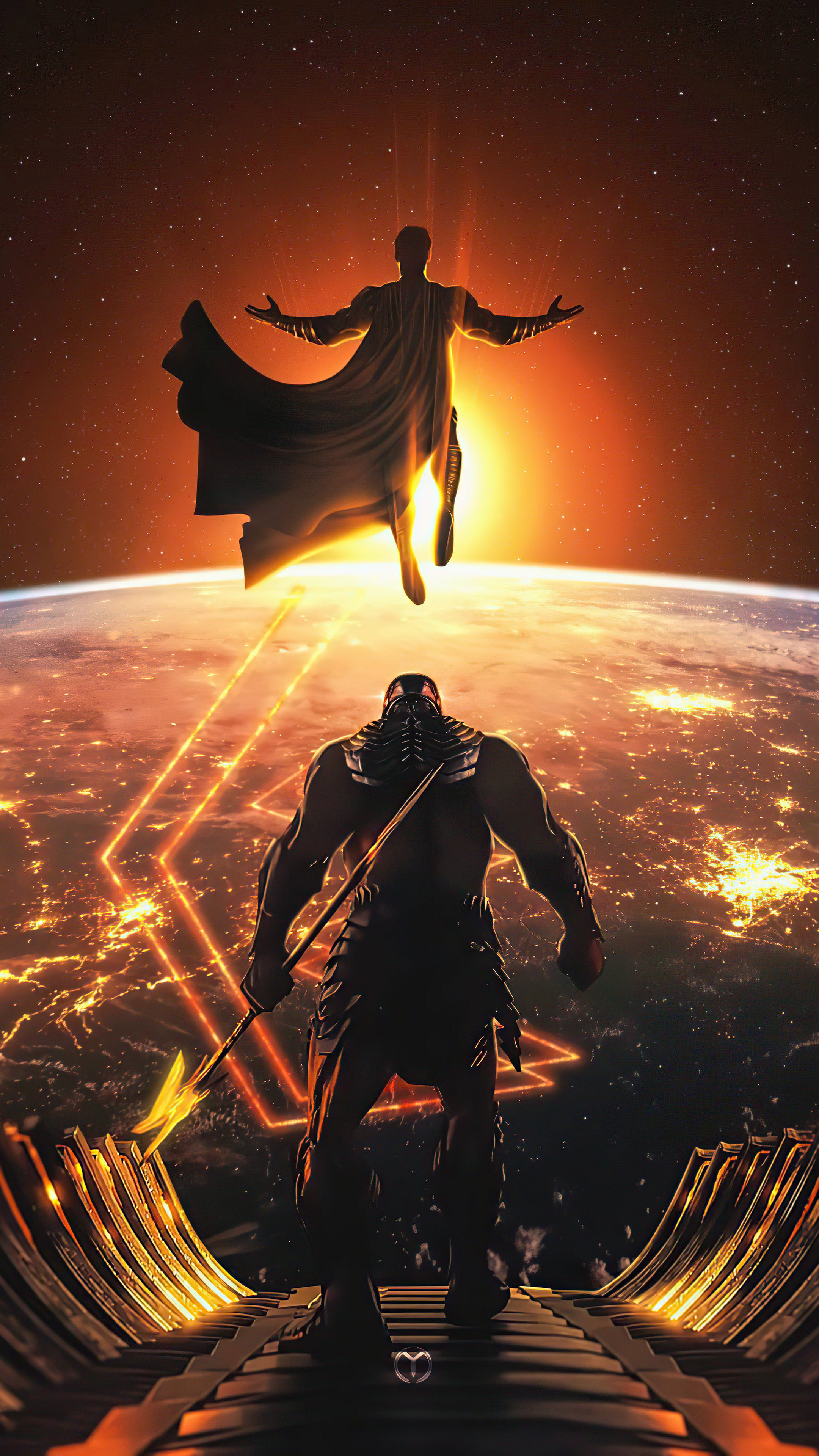 Darkseid Laser Eyes Laser Evil Red Orange Earth Space City Superman Spear Villain 2160x3840