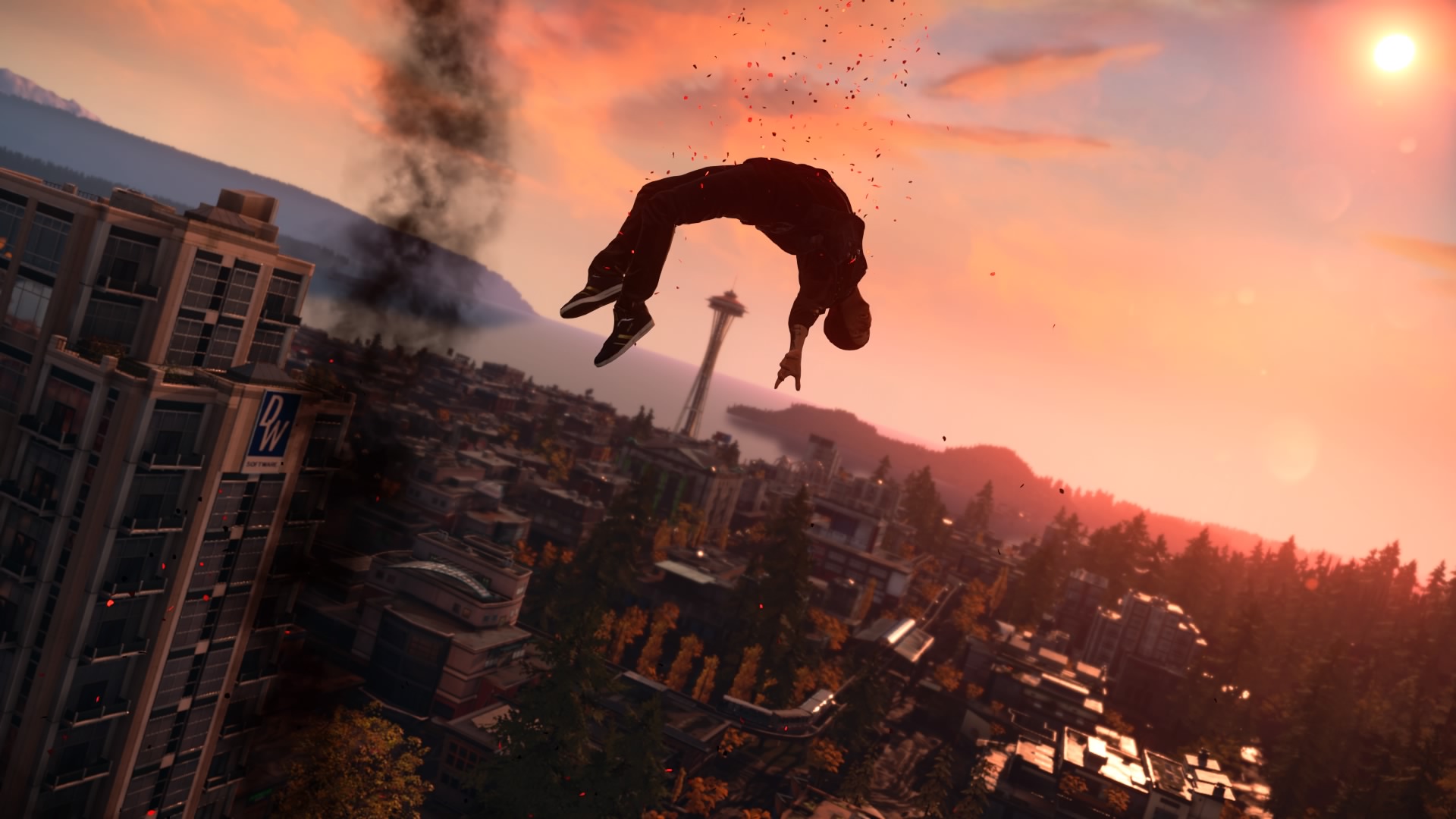 Infamous Second Son Delsin Rowe PlayStation PlayStation 4 Video Games Screen Shot Smoke Space Needle 1920x1080