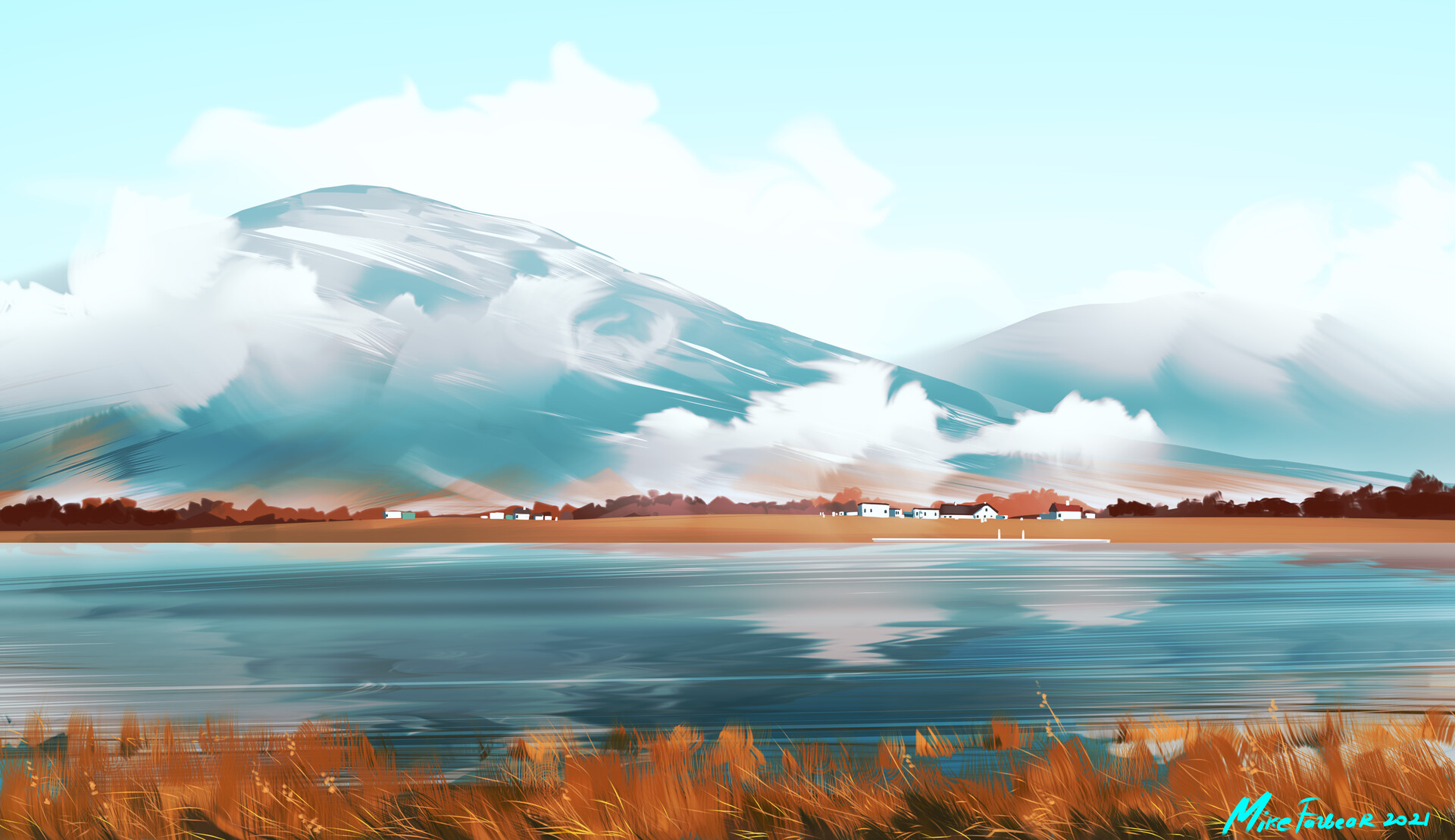 Digital Art Artwork Illustration Landscape Nature Mike Fazbear Mountains River Water 1920x1109