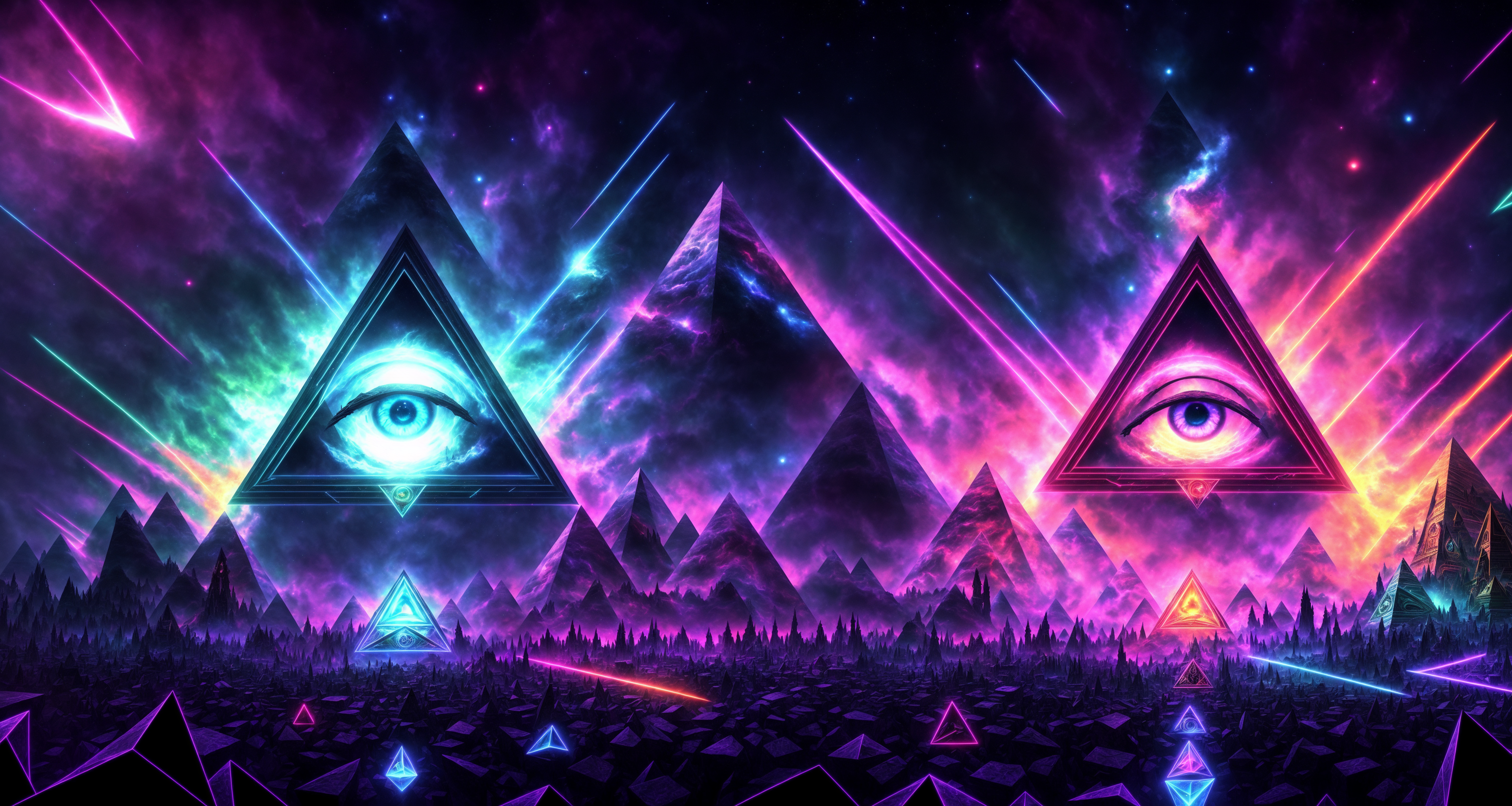 Fantasy Architecture Pyramid Colorful CGi Ai Art 3840x2048