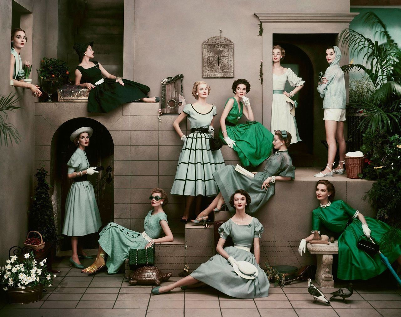 Women Model Long Hair Old Photos Group Of Women Vintage Dior Short Hair Skirt Green Dress Sunglasses 1280x1013