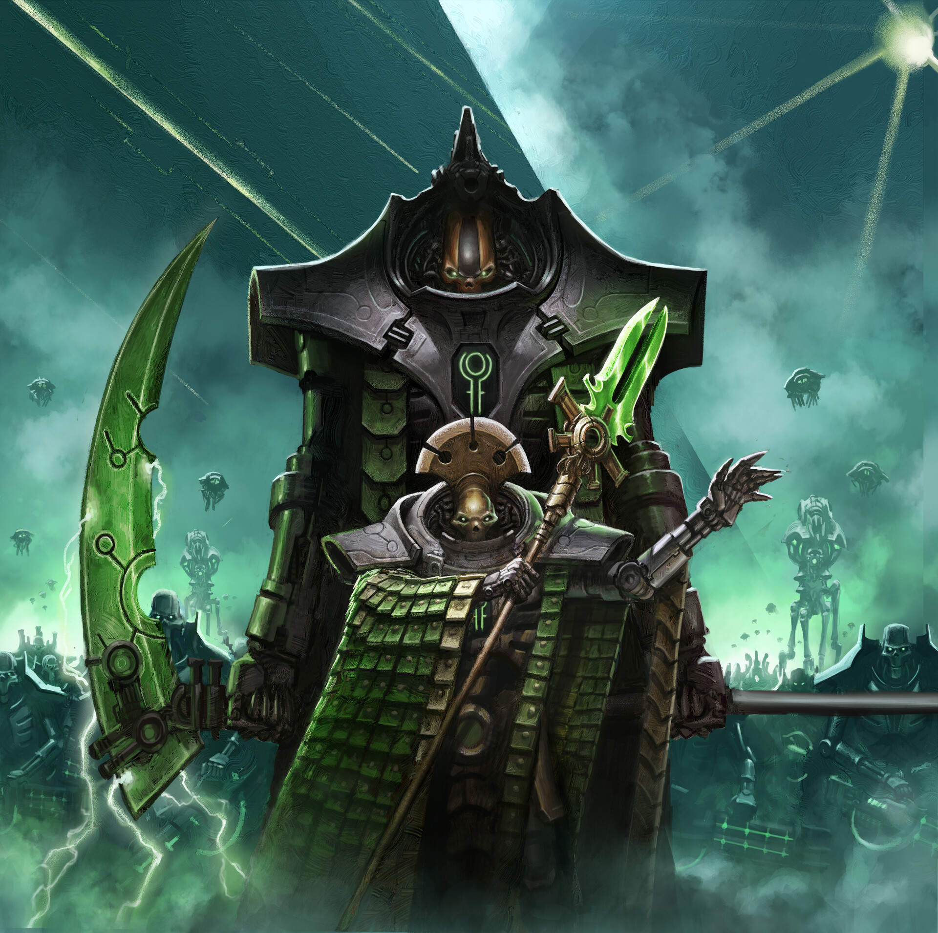 Science Fiction High Tech Warhammer 40 000 Necrons Gun Green Black Tomb World Cape Army Marching Vid 1920x1911