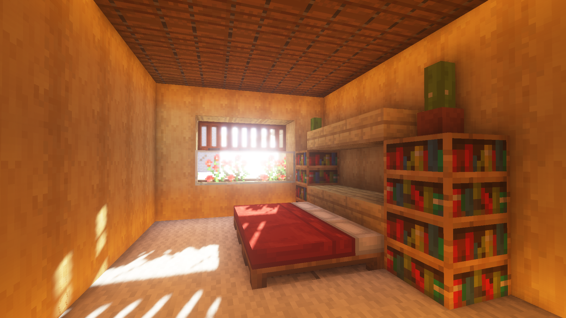 Minecraft Building Bed Video Games CGi Interior 1920x1080