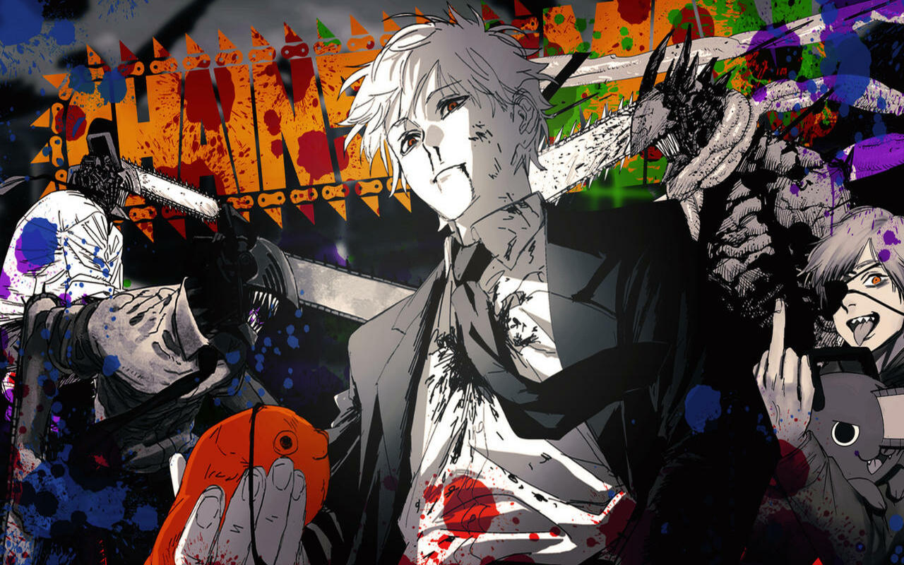 Chainsaw Man Denji Chainsaw Man Pochita Chainsaw Man Eyepatches Chainsaws Colorful Intestines Blonde 1280x800