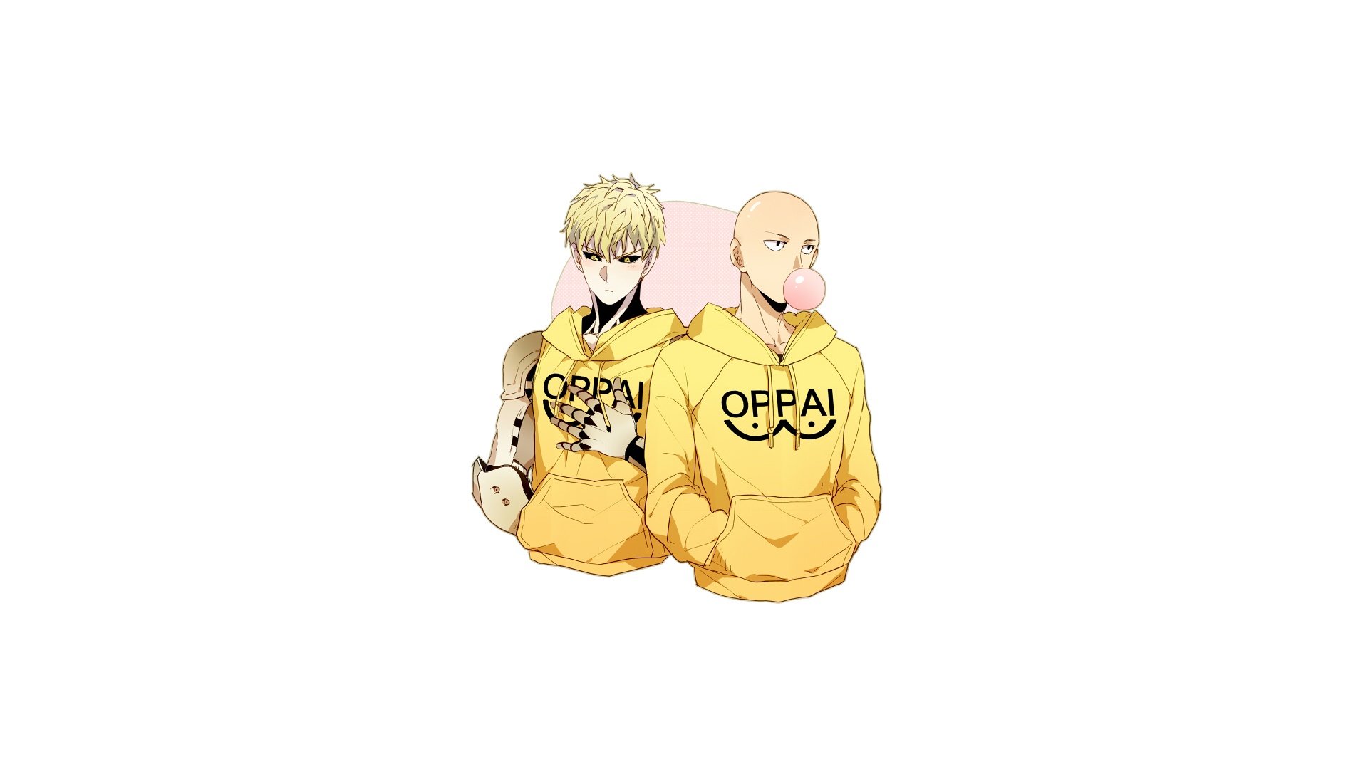 One Punch Man Saitama Genos Anime White Background Simple Background Minimalism 1920x1080