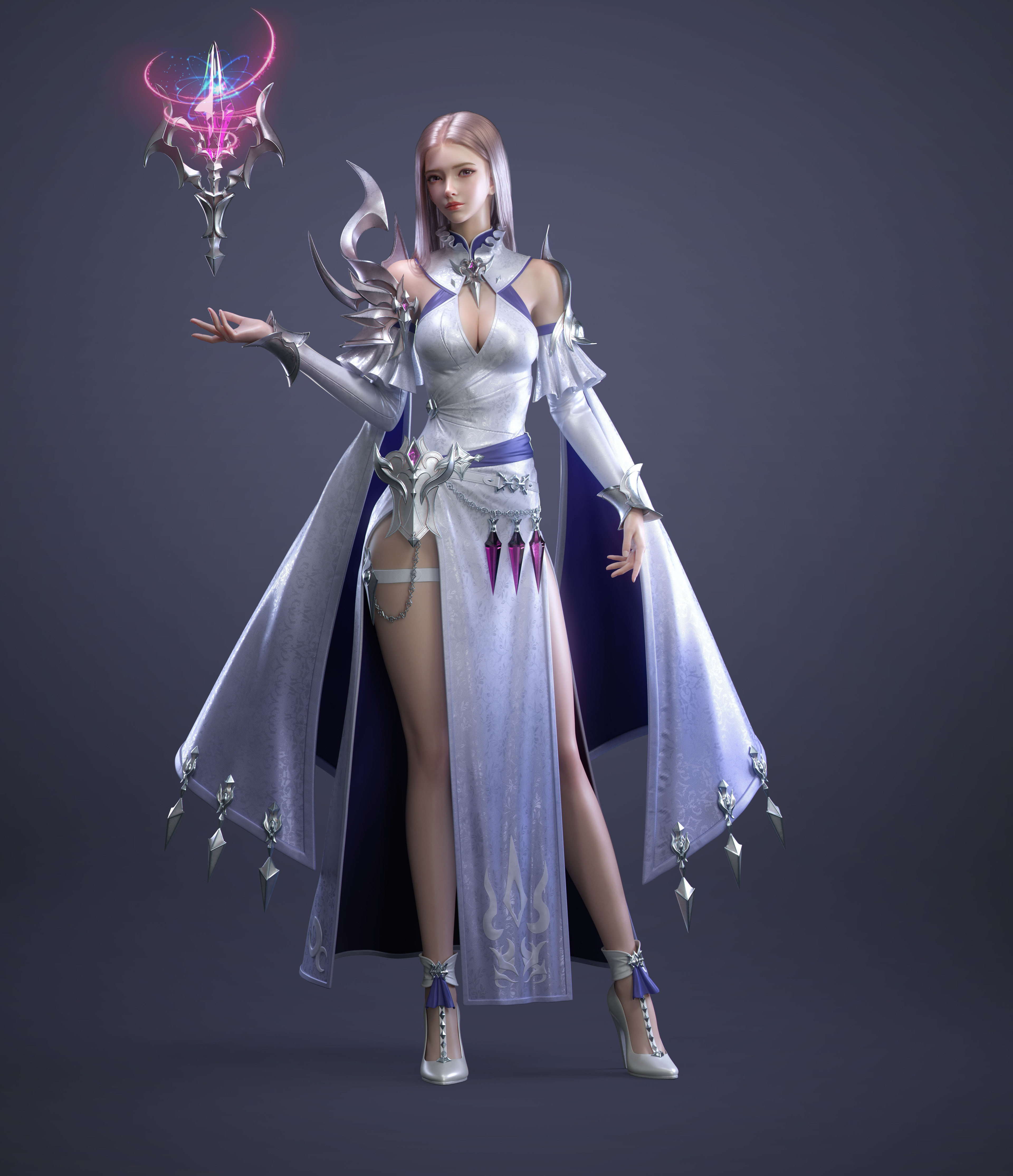 Cifangyi CGi Women Blonde Fantasy Art Dress White Clothing Magic Simple Background 3D 3840x4459