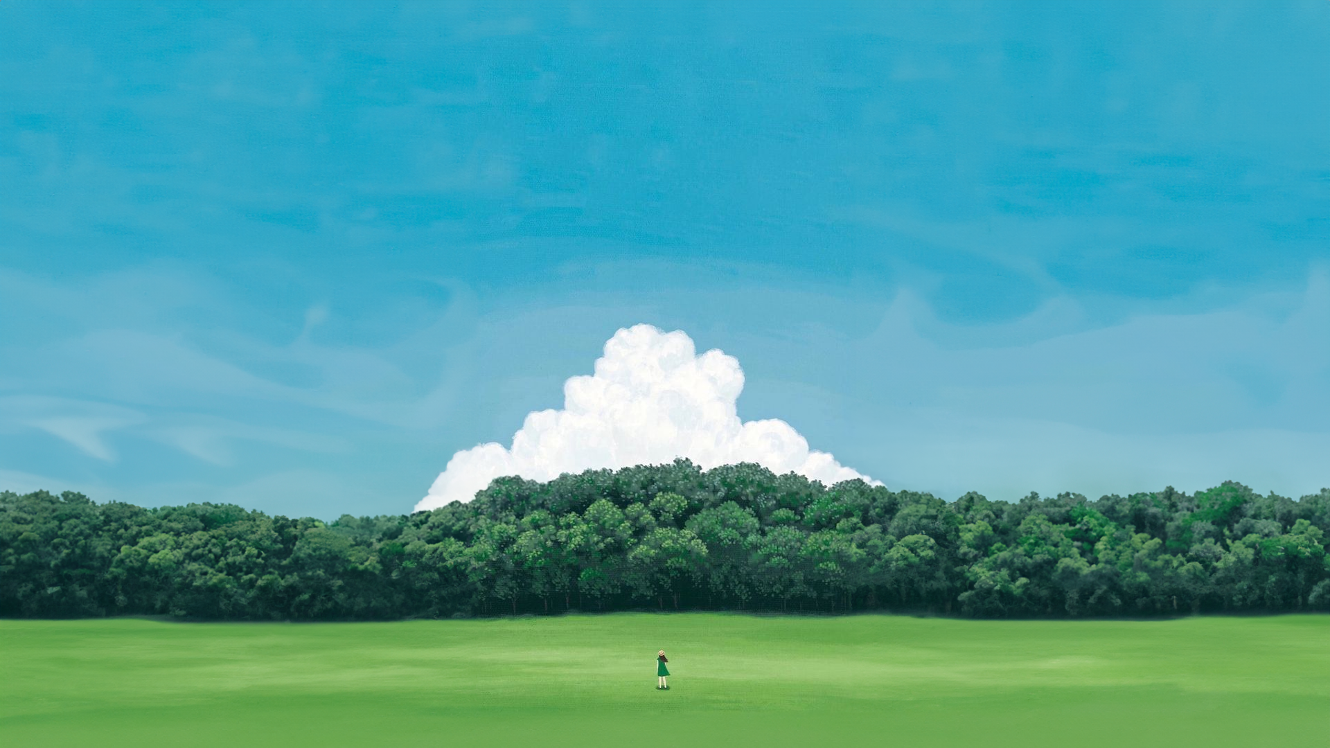 Ground Grass Clouds Minimalism Simple Background Sky Hat Forest Trees 1920x1080