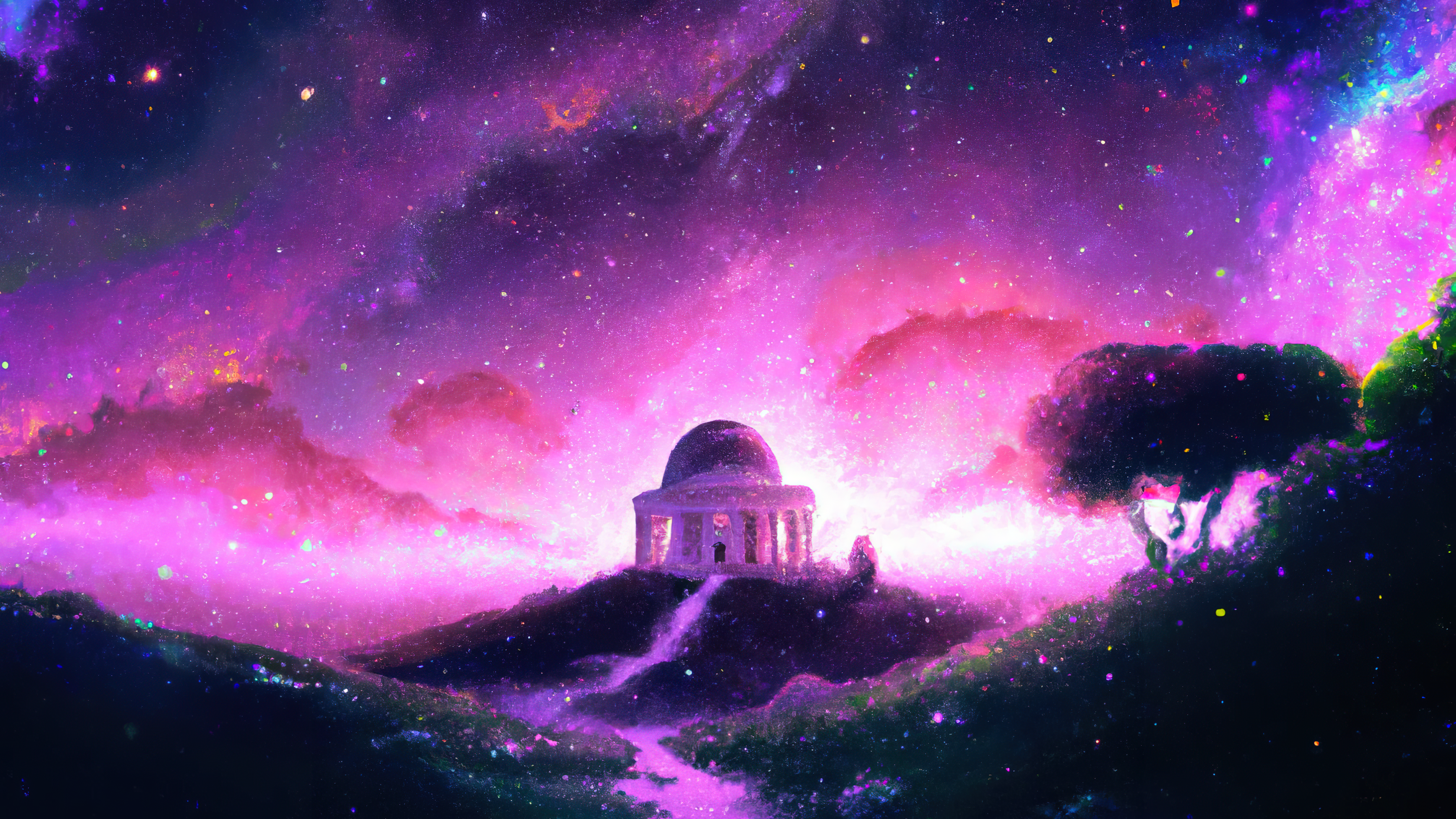Ai Art Painting Ai Painting Space Art Stars Night Sky Pavilion Hills Starry Night Nebula Temple Spac 3840x2160