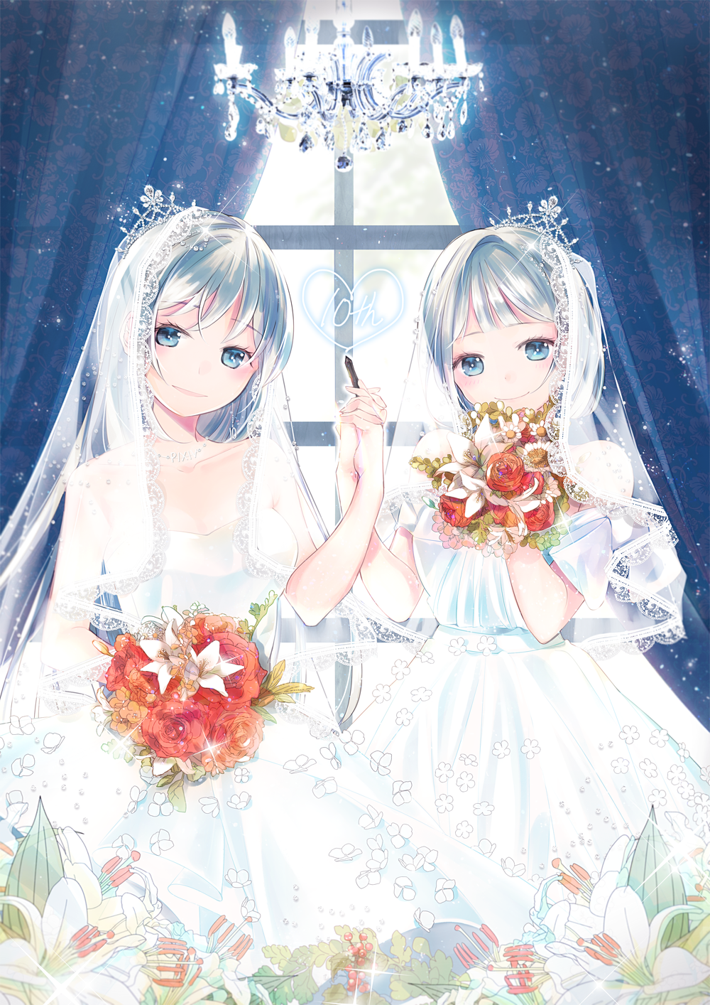 Anime Anime Girls Original Characters Wedding Dress Weddings Two Women Artwork Digital Art Fan Art 1000x1414