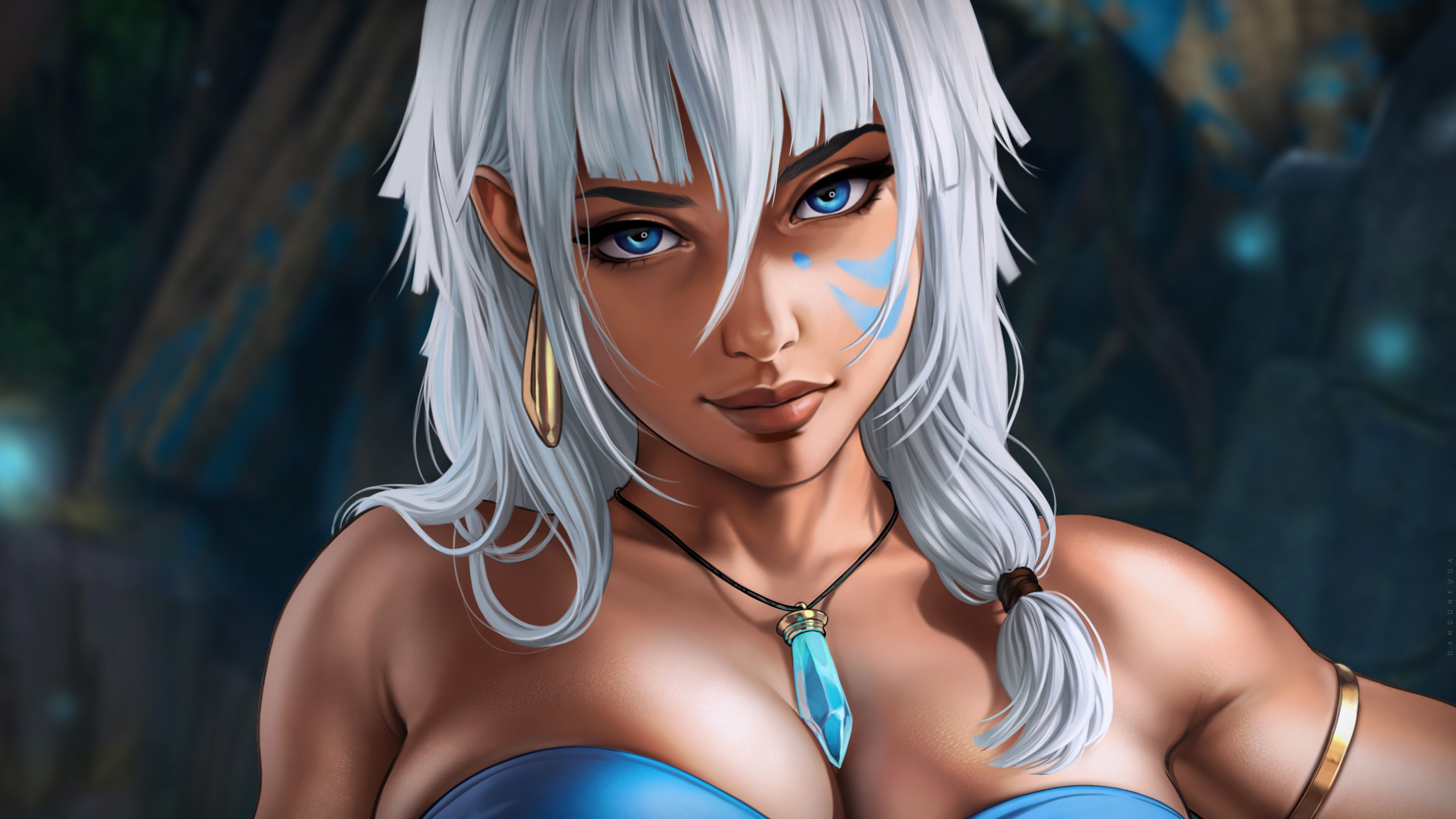 Dandonfuga Fantasy Girl Tanned White Hair Kida Nedakh 3840x2160