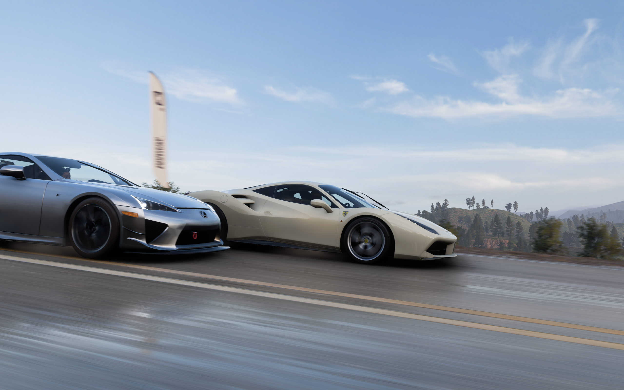 Forza Horizon 5 Ferrari Screen Shot Video Games Side View CGi Road Car Clouds 2560x1600