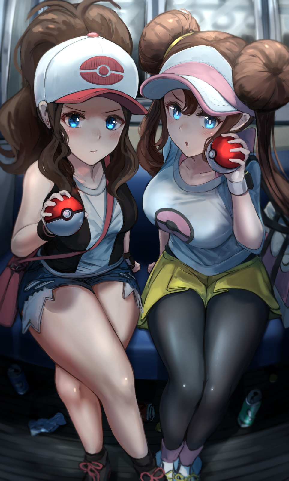 Anime Anime Girls Pokemon Rosa Pokemon Hilda Pokemon Long Hair Twintails Ponytail Brunette Two Women 963x1599