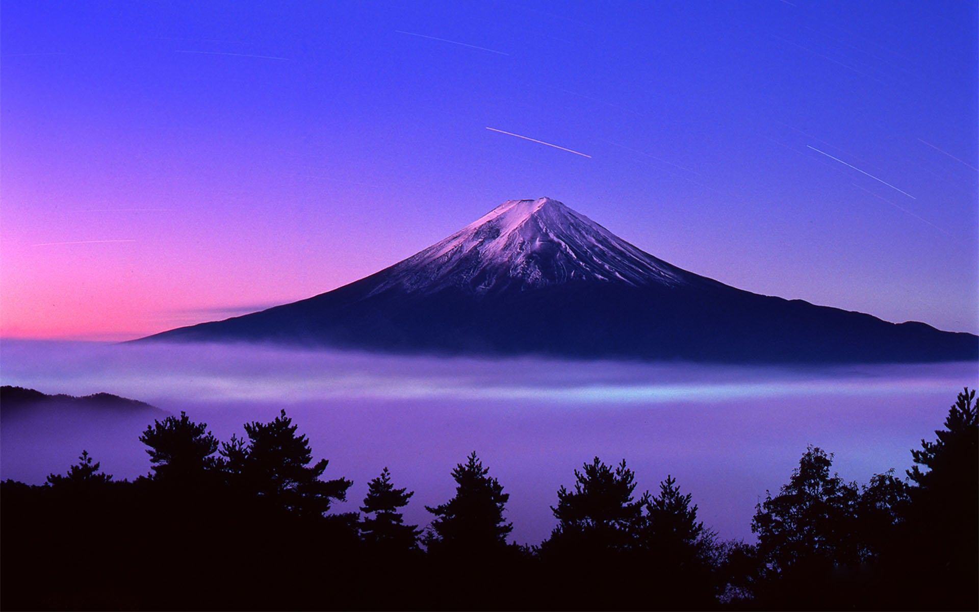 Mountain Silhouette Sky Sunset Comet Volcano 1920x1200