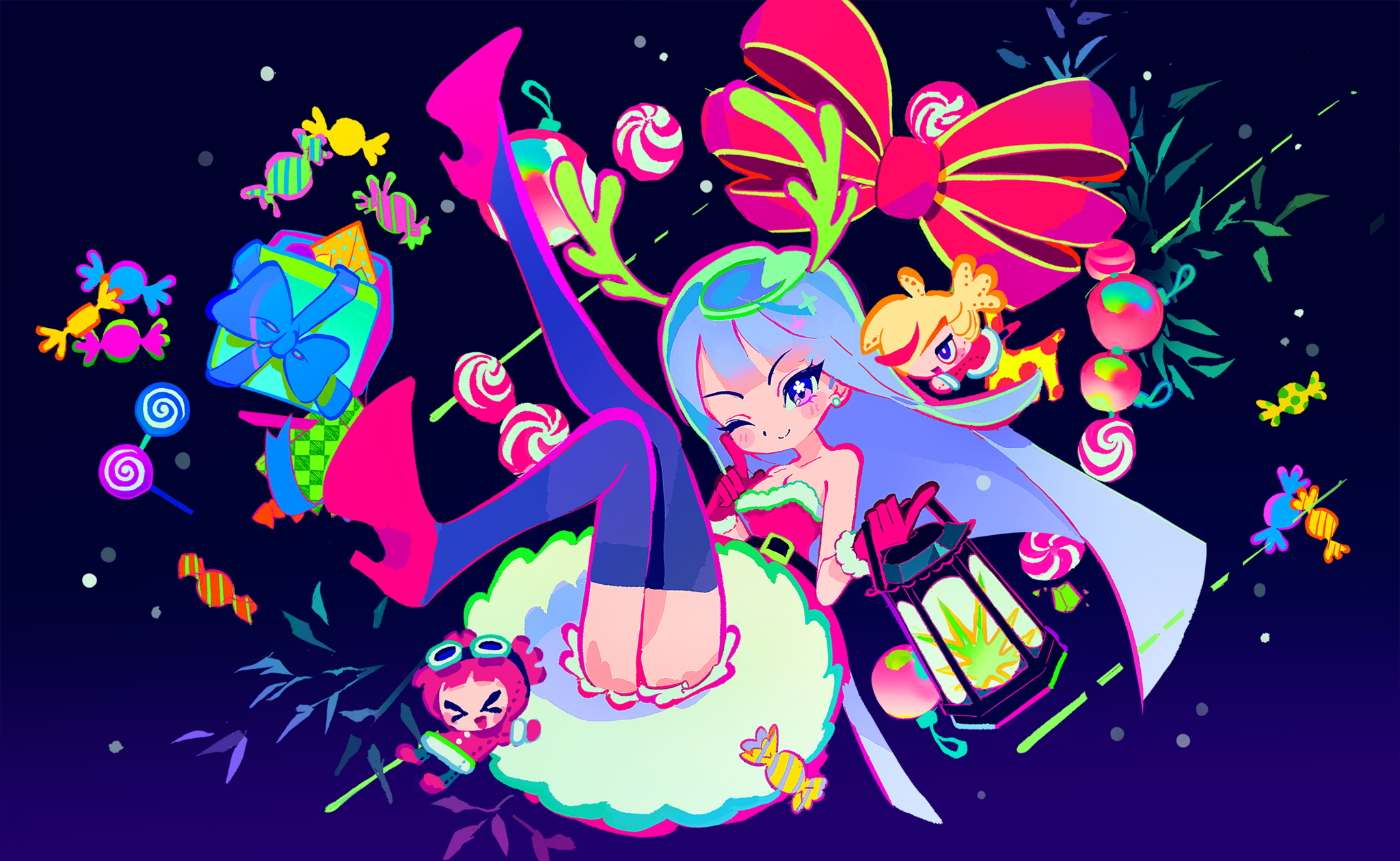 MuseDash Anime Girls Gamer Music Colorful One Eye Closed Candy Lollipop Sweets Lantern 2048x1260