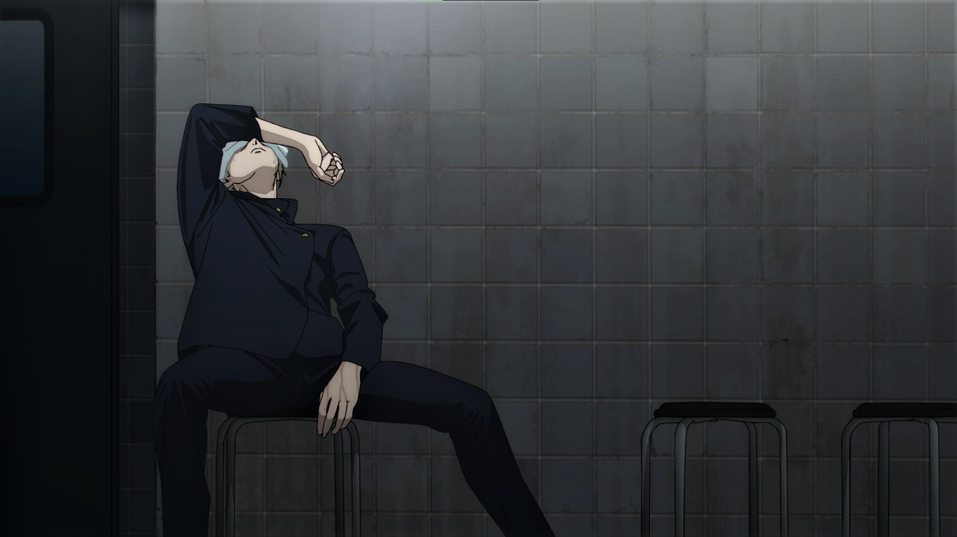 Jujutsu Kaisen Kento Nanami Tired Uniform Stools Anime Anime Screenshot Anime Boys Sitting 1920x1078