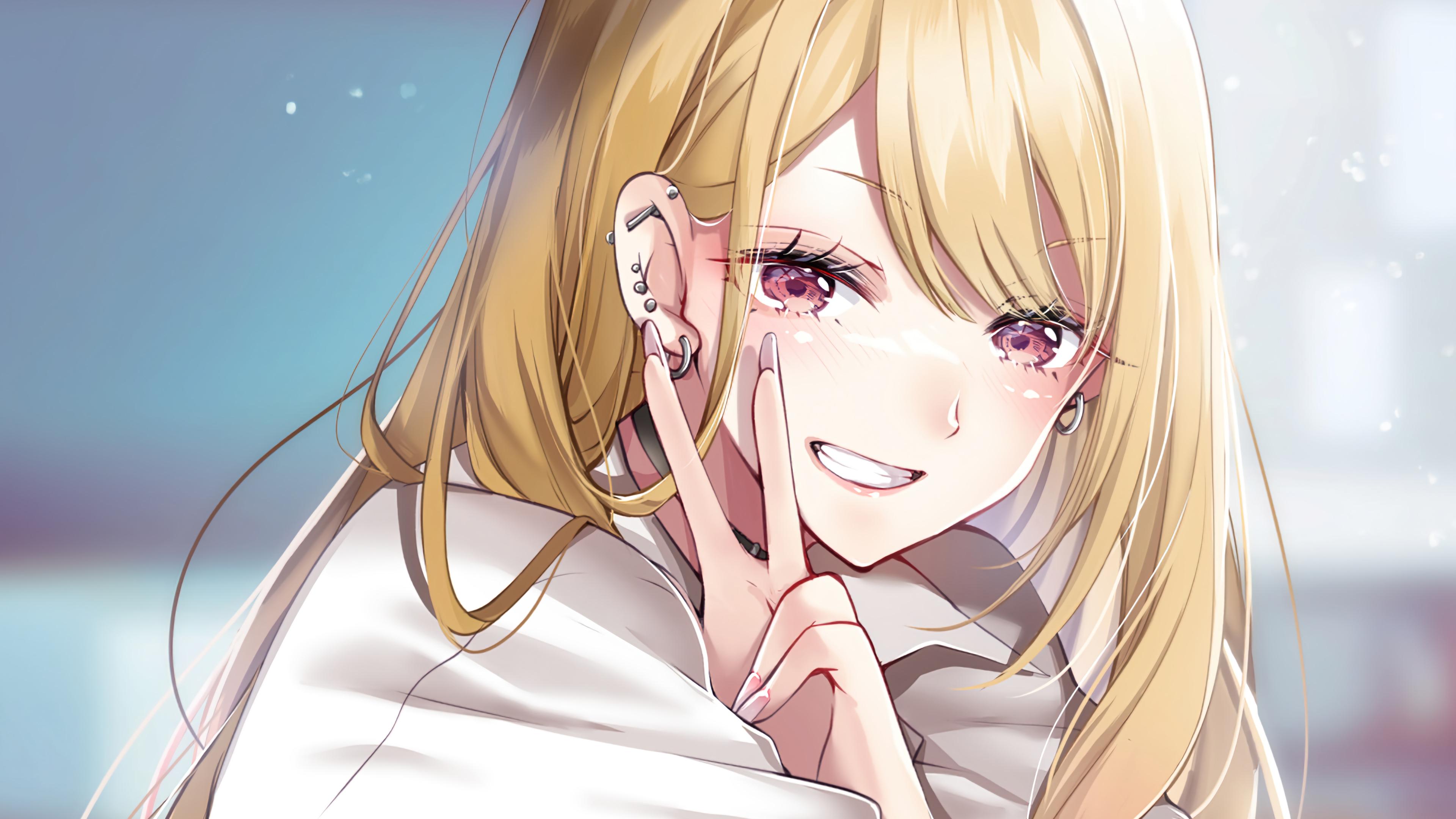 Hitoi Kitagawa Marin Sono Bisque Doll Wa Koi Wo Suru Anime Girls Peace Sign Blonde Red Eyes Choker 3840x2160