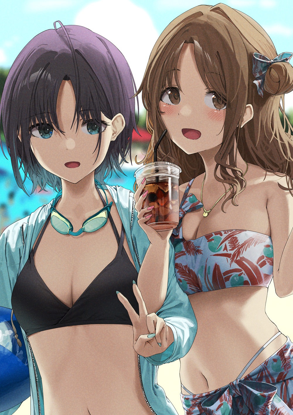 Digital Digital Art Artwork 2D Anime Anime Girls Looking At Viewer Outdoors Brunette Purple Hair Bro 1000x1414