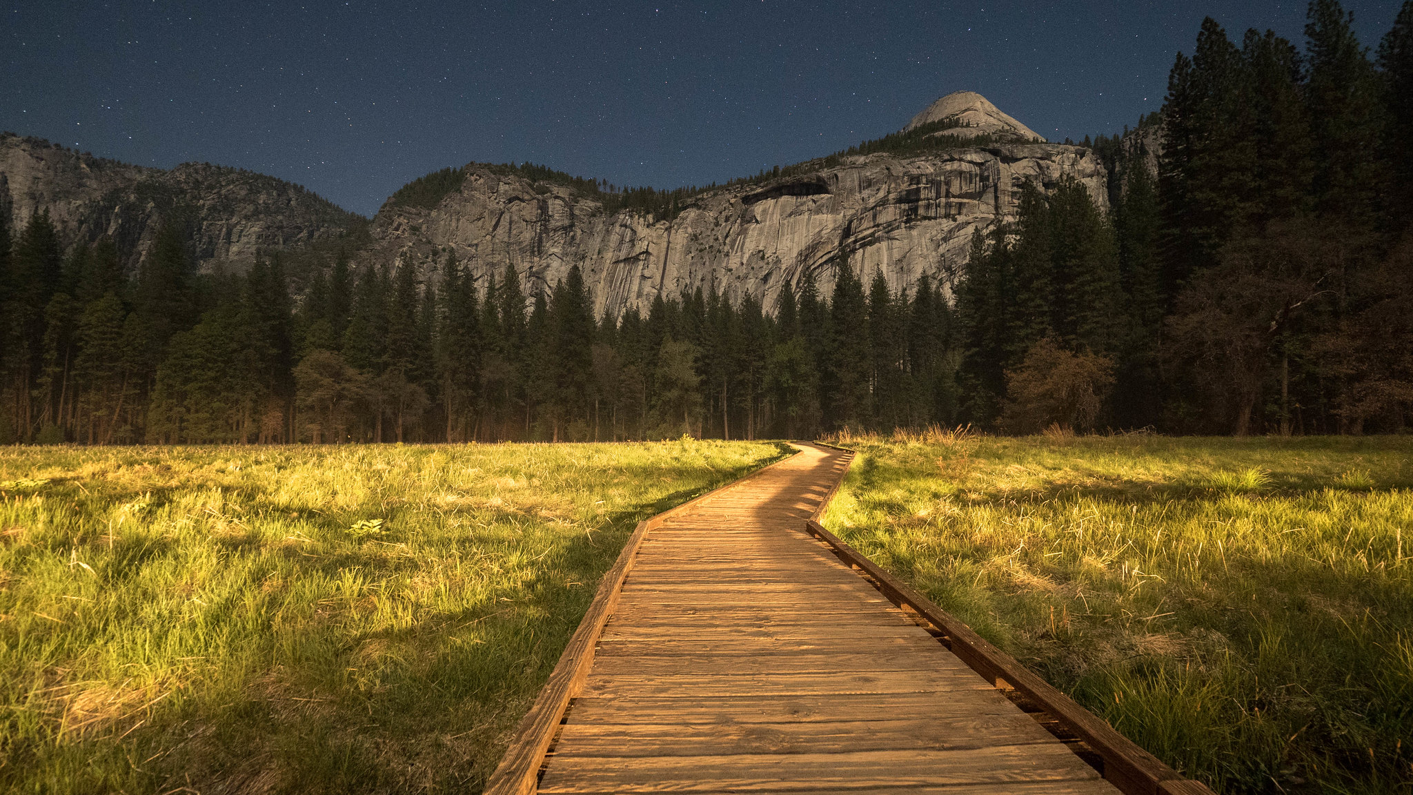 Mountains Grass Pathway Nature Field Forest Forest Clearing Long Exposure Trees 2048x1152