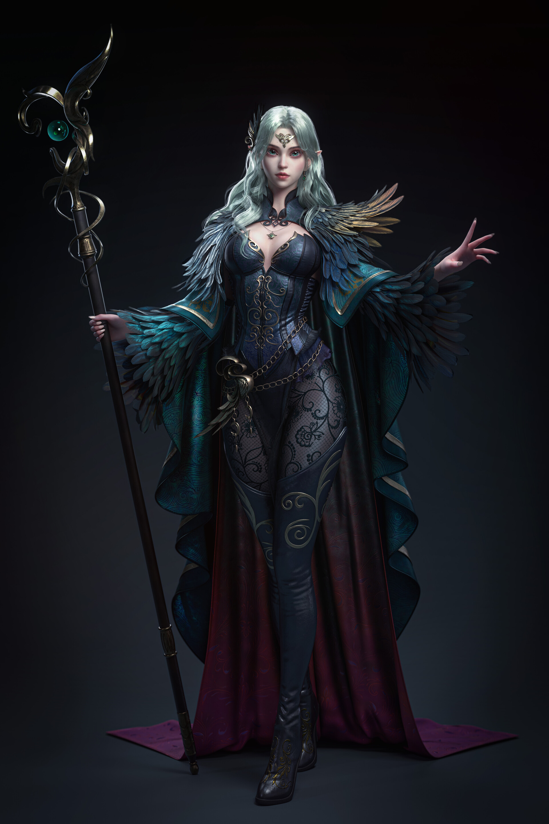 Ren Liang Huang CGi Elves Women Sorceress Fantasy Art Portrait Display Standing Digital Art Long Hai 1920x2880