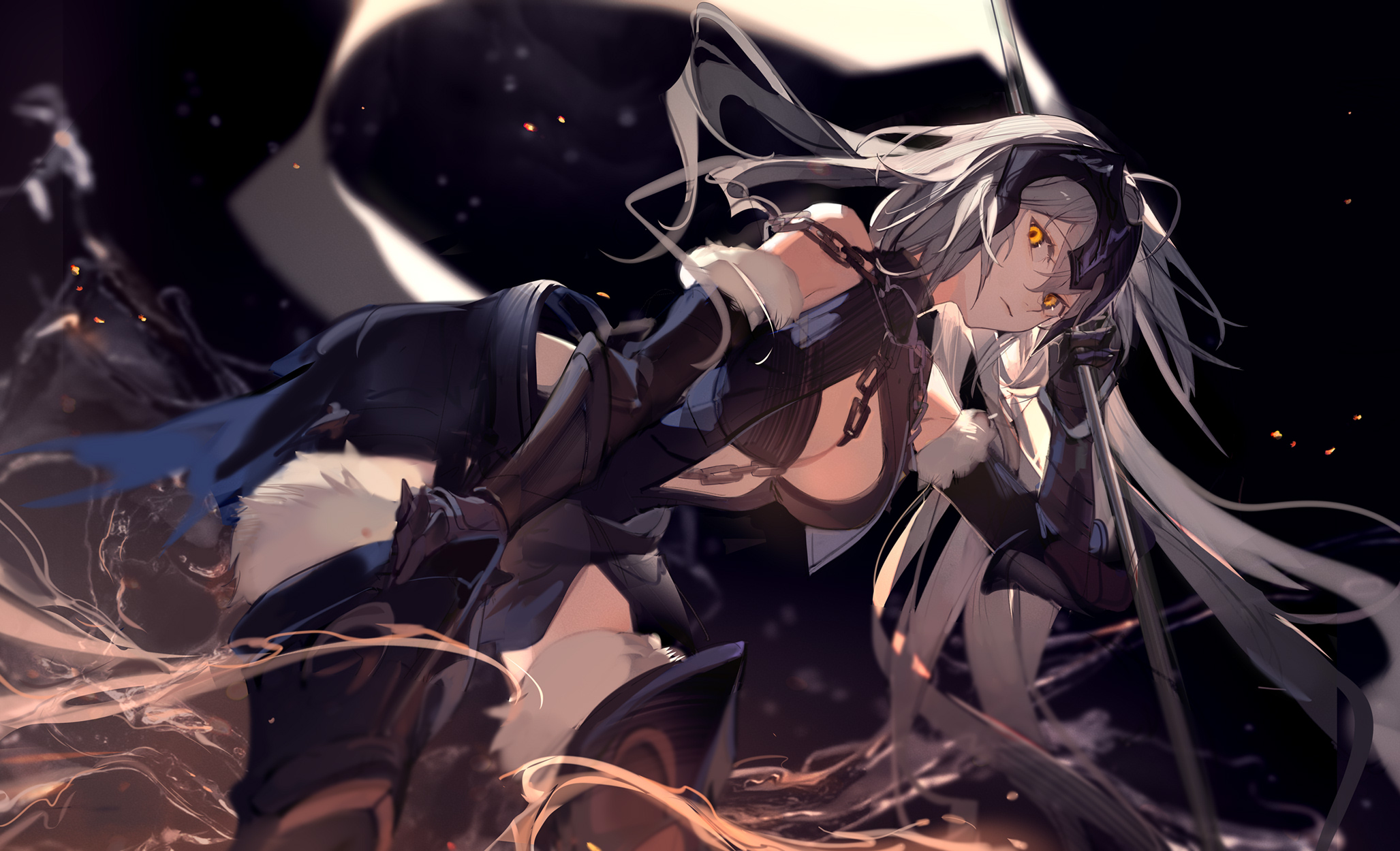 Fate Series Jeanne DArc Fate Yellow Eyes Anime Girls Chains Long Hair Elbow Gloves Looking At Viewer 2055x1250