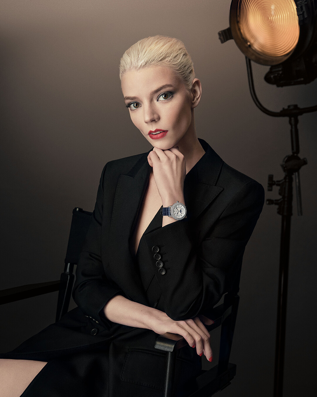Anya Taylor Joy Women Actress Blonde Black Clothing Studio Sitting 1080x1350