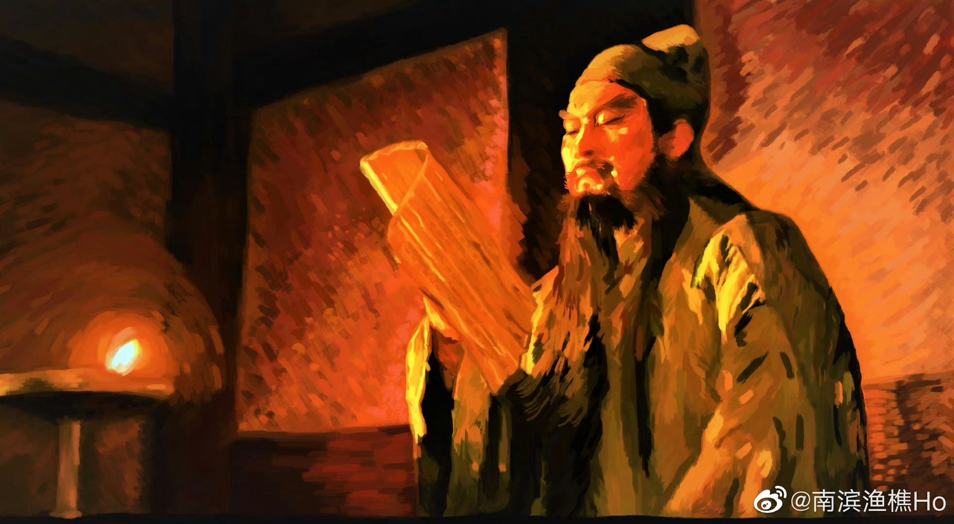 Guanyu Reading History Warrior Night Room Ancient China Digital Painting Painting Artwork 1966x1080