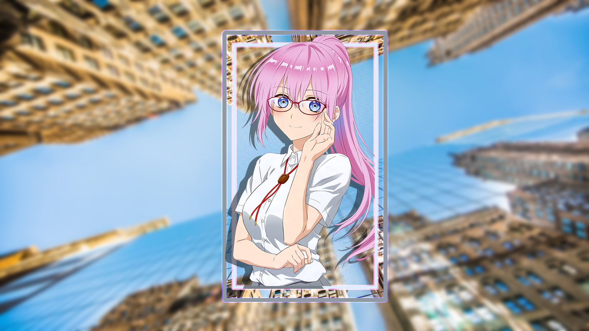 Anime Girls Picture In Picture City Building Sky Glasses Ponytail Blue Eyes Pink Hair Looking At Vie 1920x1080