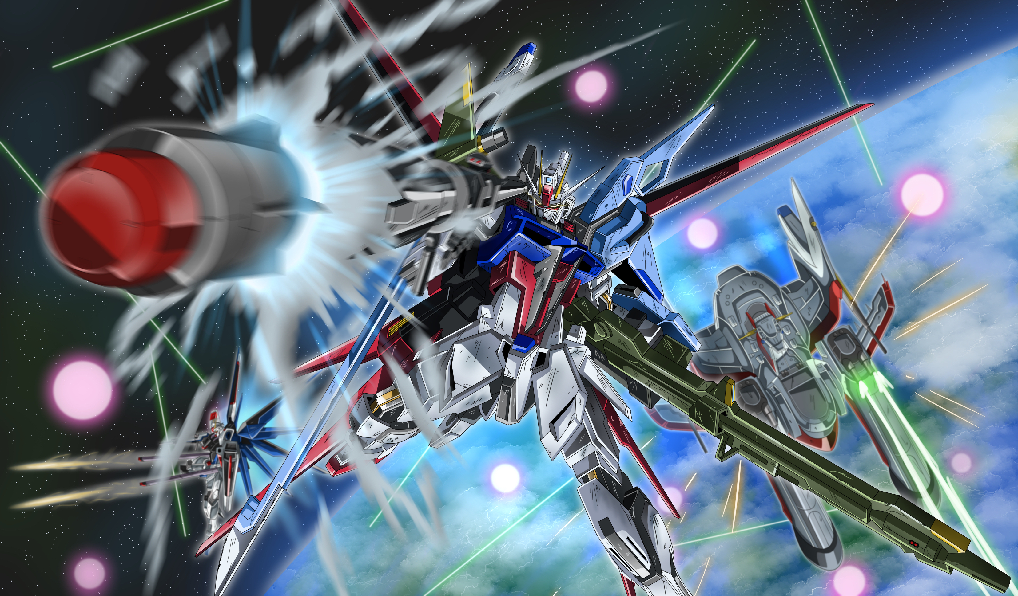Anime Mechs Super Robot Taisen Freedom Gundam Perfect Strike Gundam Gundam Mobile Suit Gundam SEED A 3310x1940