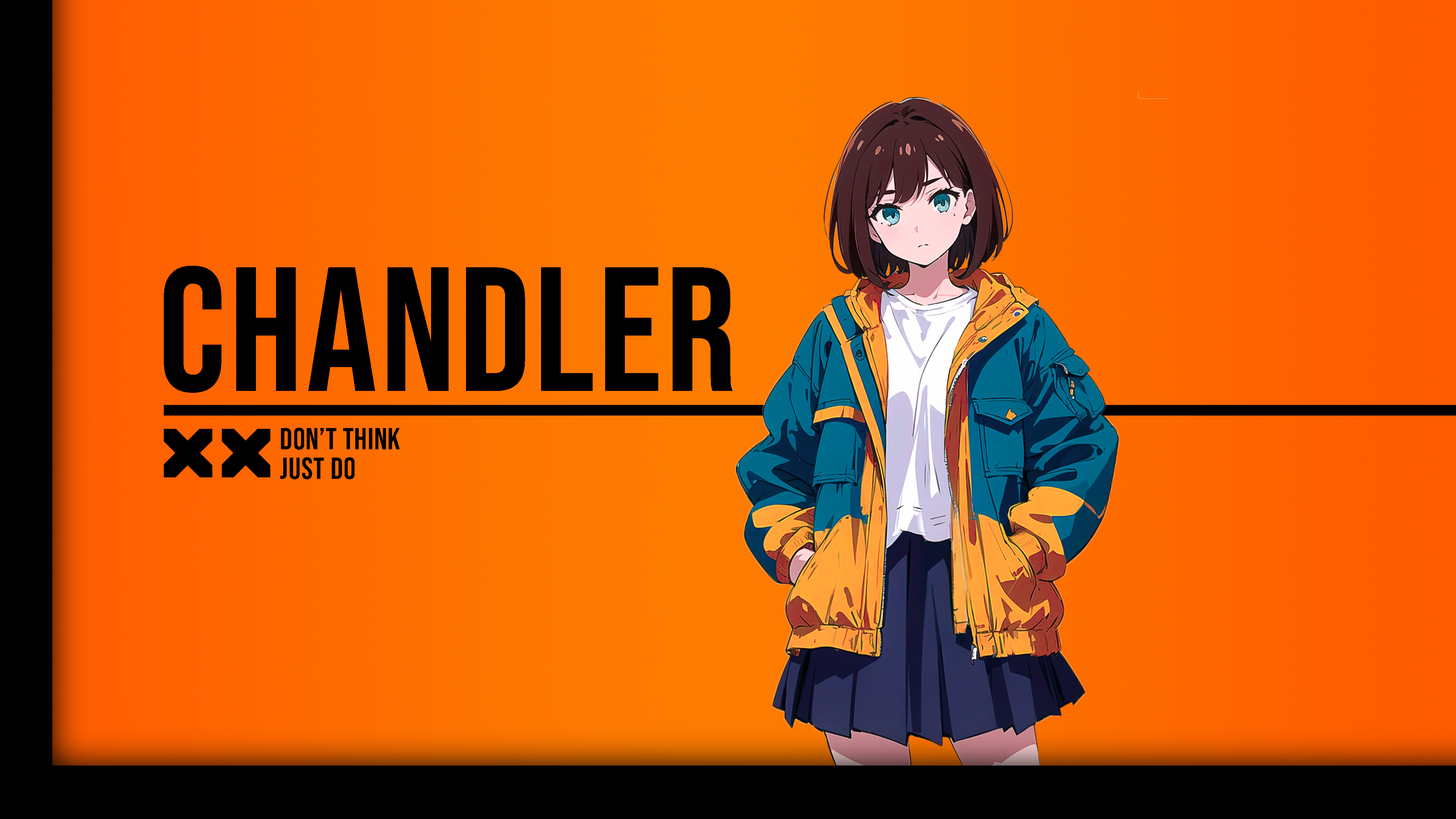 Orange Dark Background Anime Girls Minimalism Simple Background Hands In Pockets Short Hair Looking  3840x2160