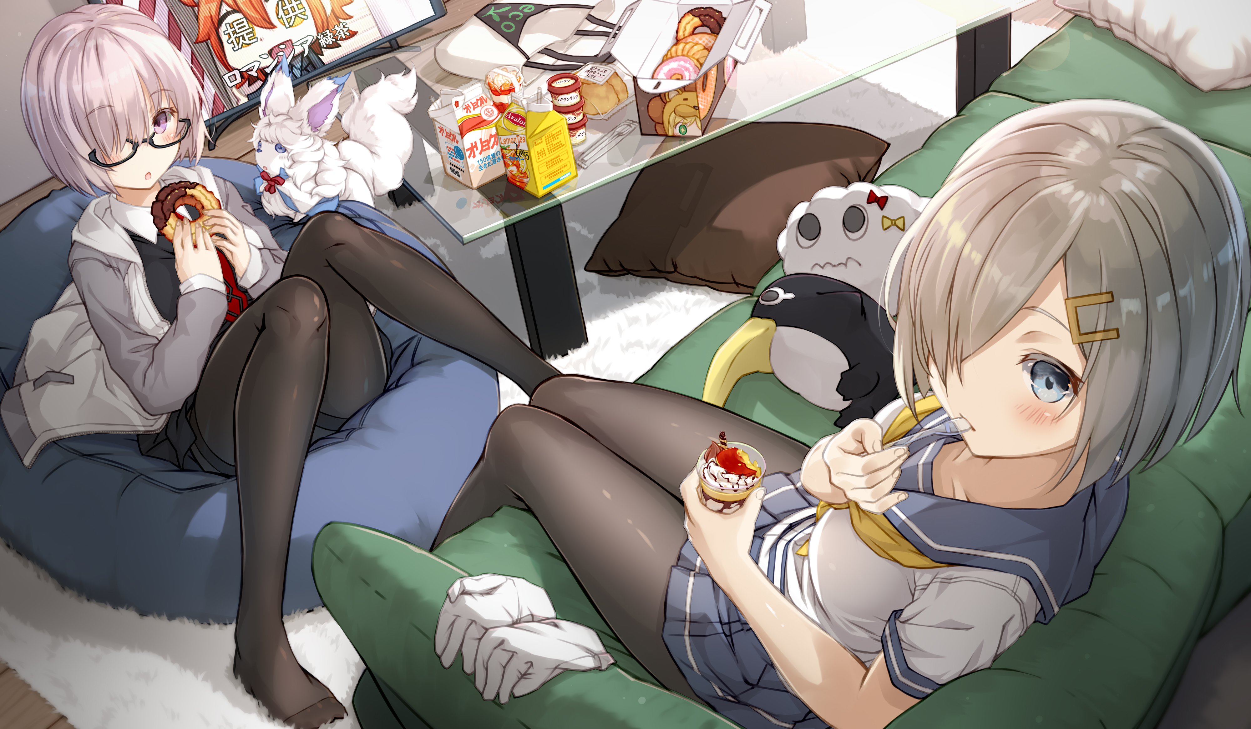 Fate Series Fate Grand Order Kantai Collection Anime Girls Glasses Donut Sweets 4000x2333