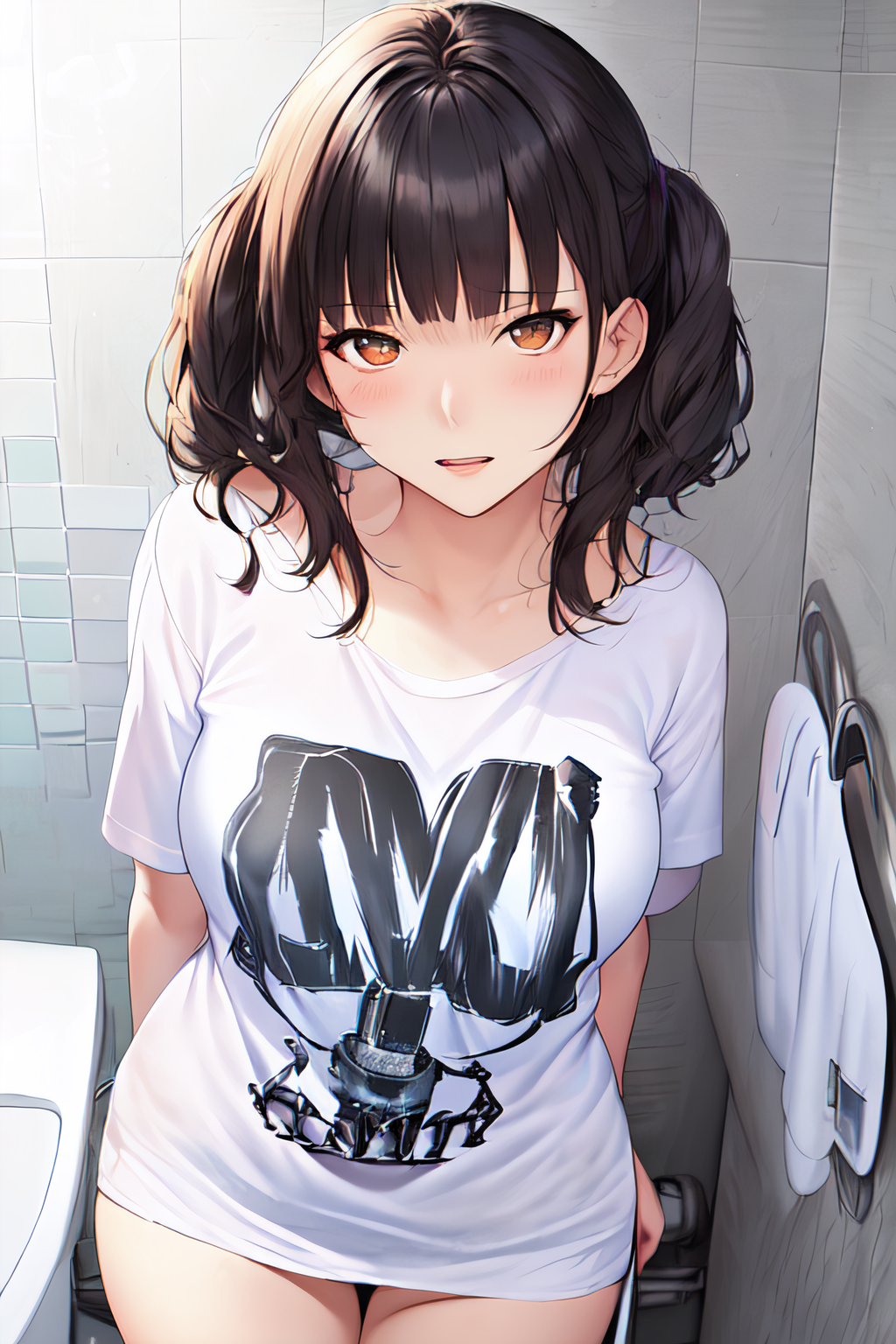 Anime Anime Girls Toilets Brunette Brown Eyes Long Shirt Alploo 1024x1536