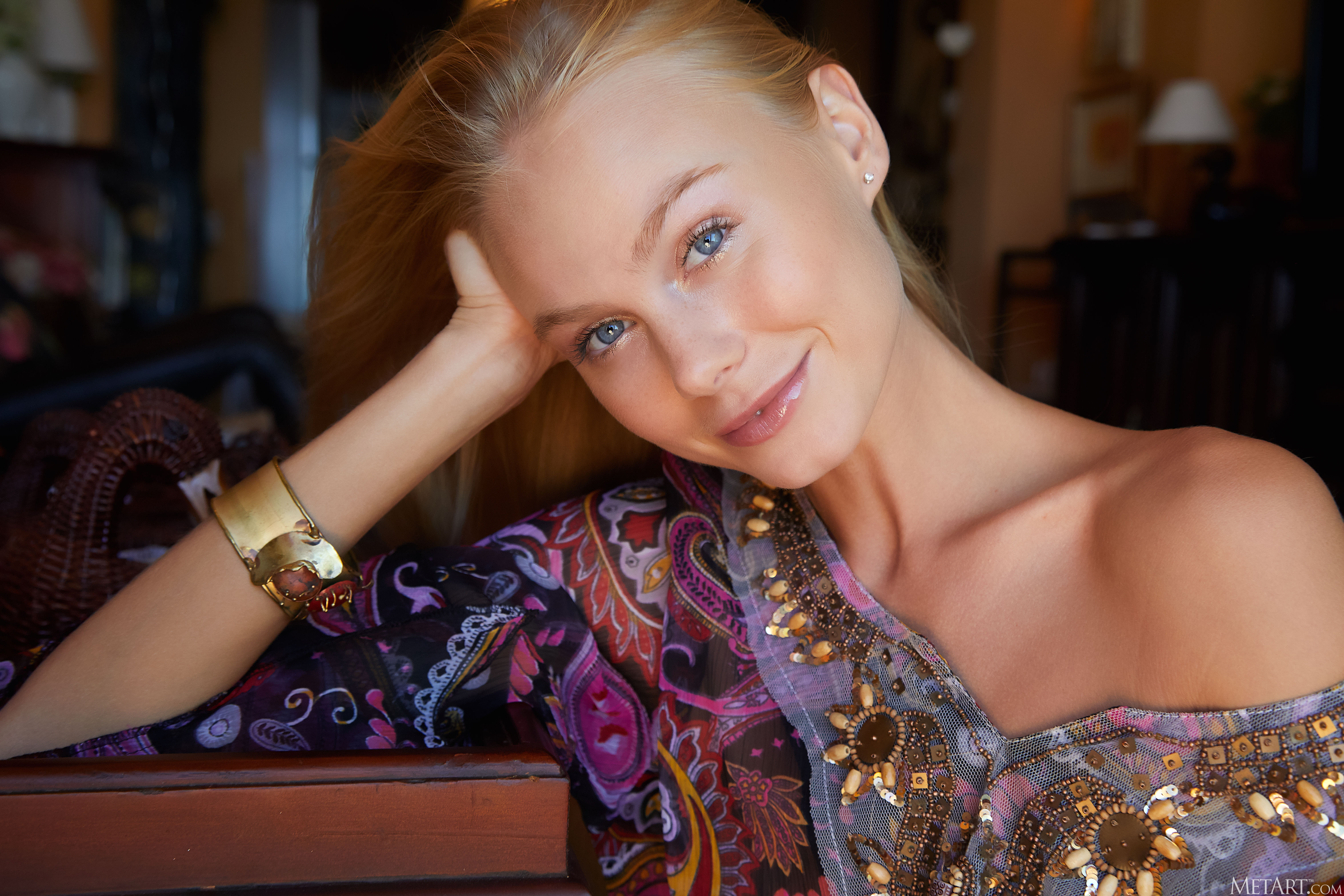 Ukrainian Blonde Women Model Women Indoors Face Portrait Bare Shoulders Blue Eyes Bokeh Juicy Lips L 6048x4032