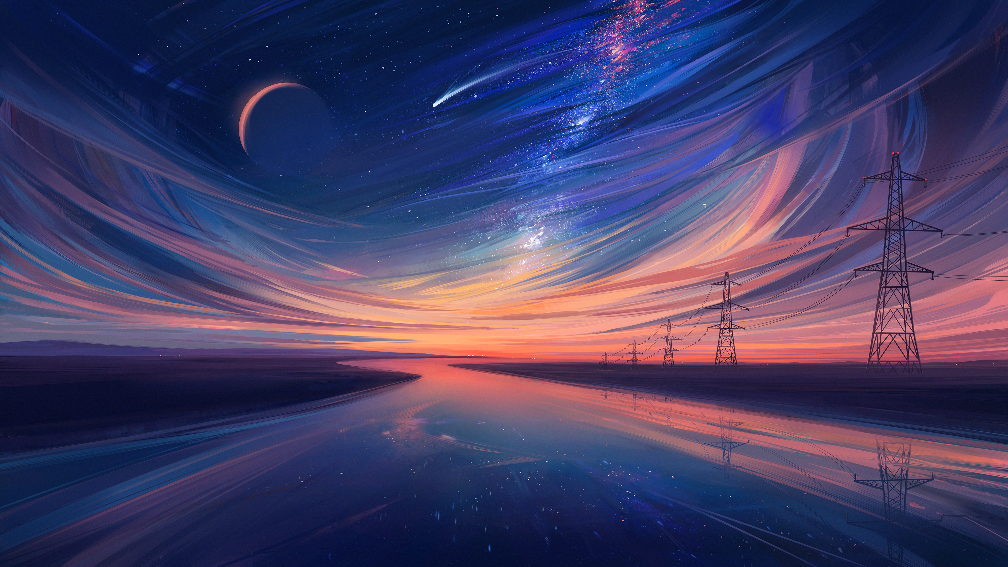 Aenami Digital Art Artwork Illustration Landscape Night Nightscape River Moon Stars 4K Sky Starry Ni 3840x2160