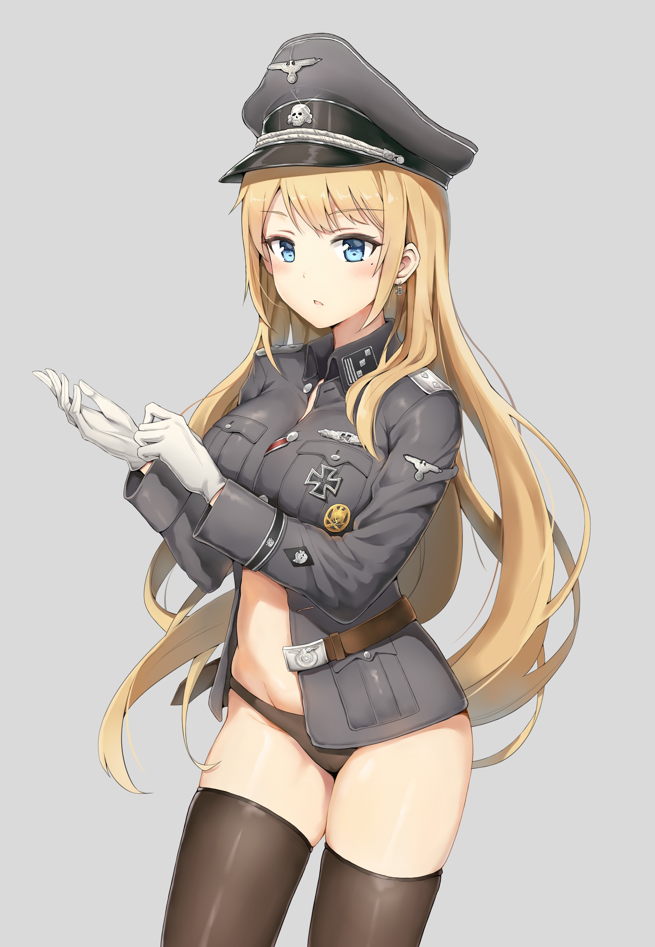 Original Characters Anime Girls Blue Eyes Blonde Long Hair Waffen Ss Military Uniform Military Hat H 2187x3159