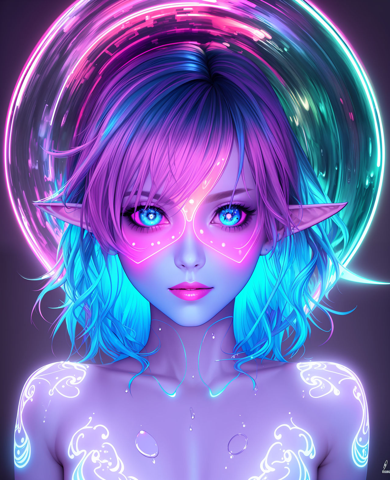 Animal3000 Ai Art Women Colorful Portrait Neon Pink Purple Glowing Vertical Pointy Ears 1280x1576