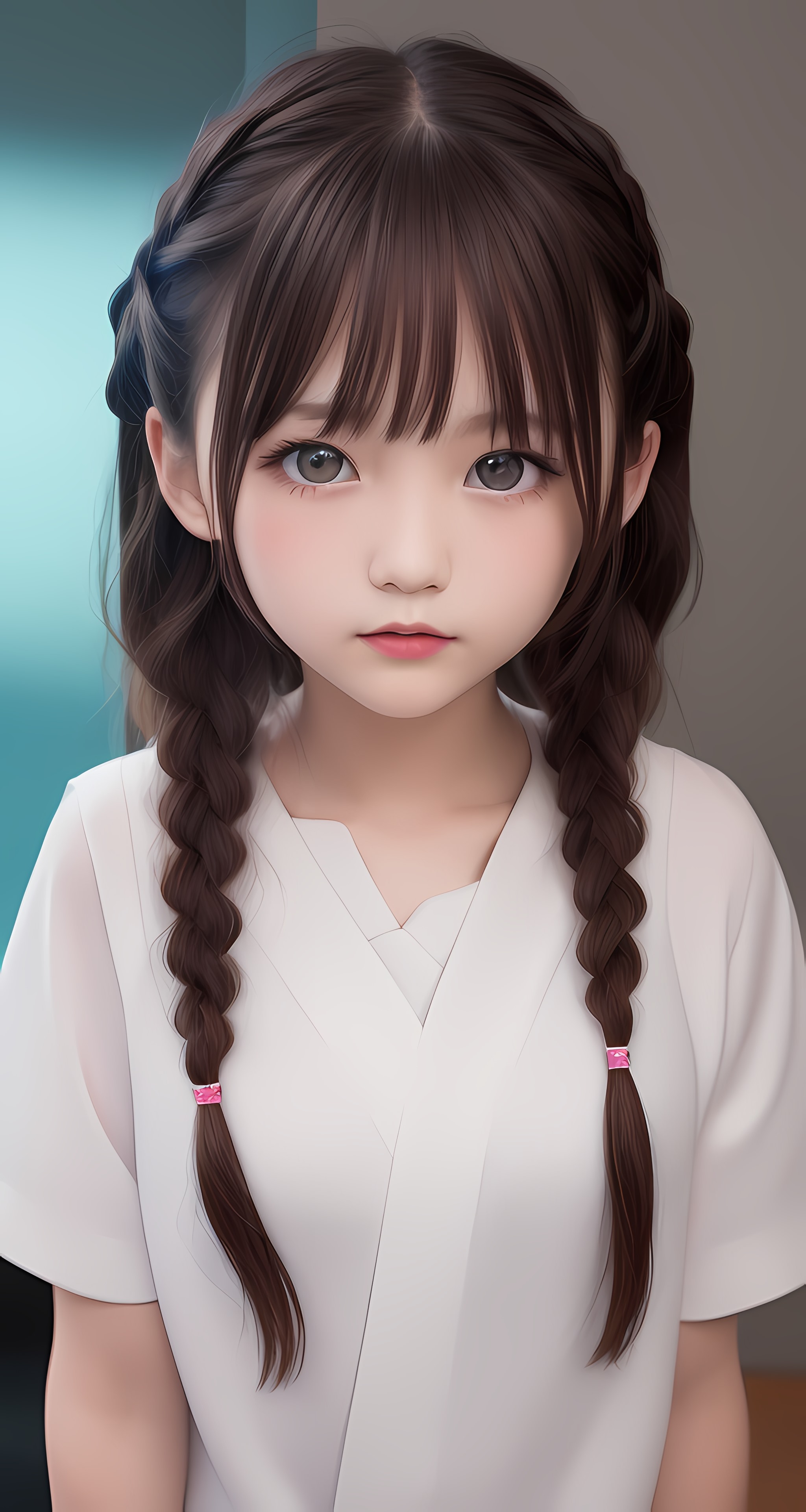 Ai Art The Girl In The Mirror Students Double Pony Tail Vertical Twintails Asian Face Looking At Vie 2048x3840