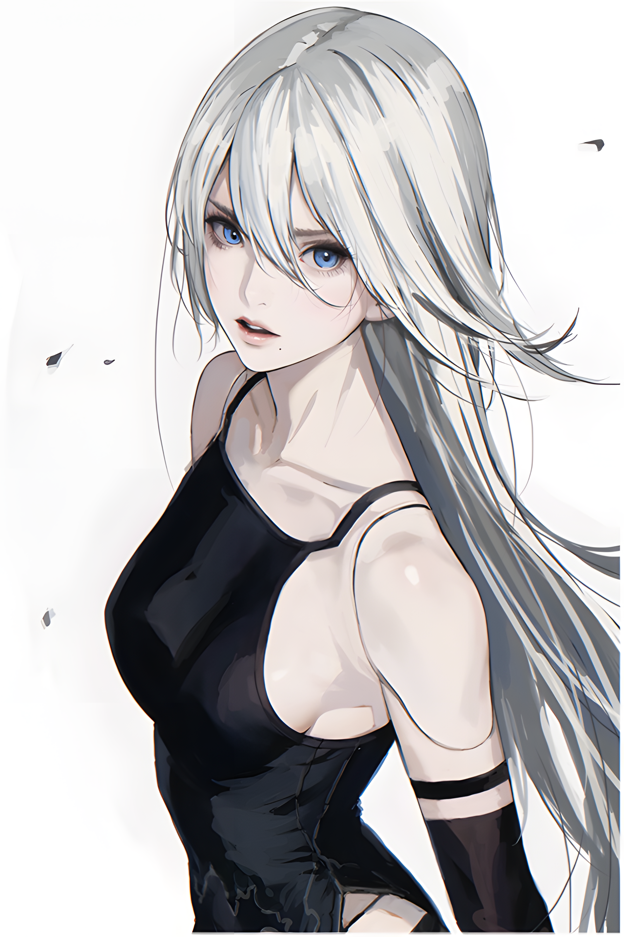 D K Dkground Nier Automata Long Hair Looking At Viewer Simple Background White Background Portrait D 2132x3200