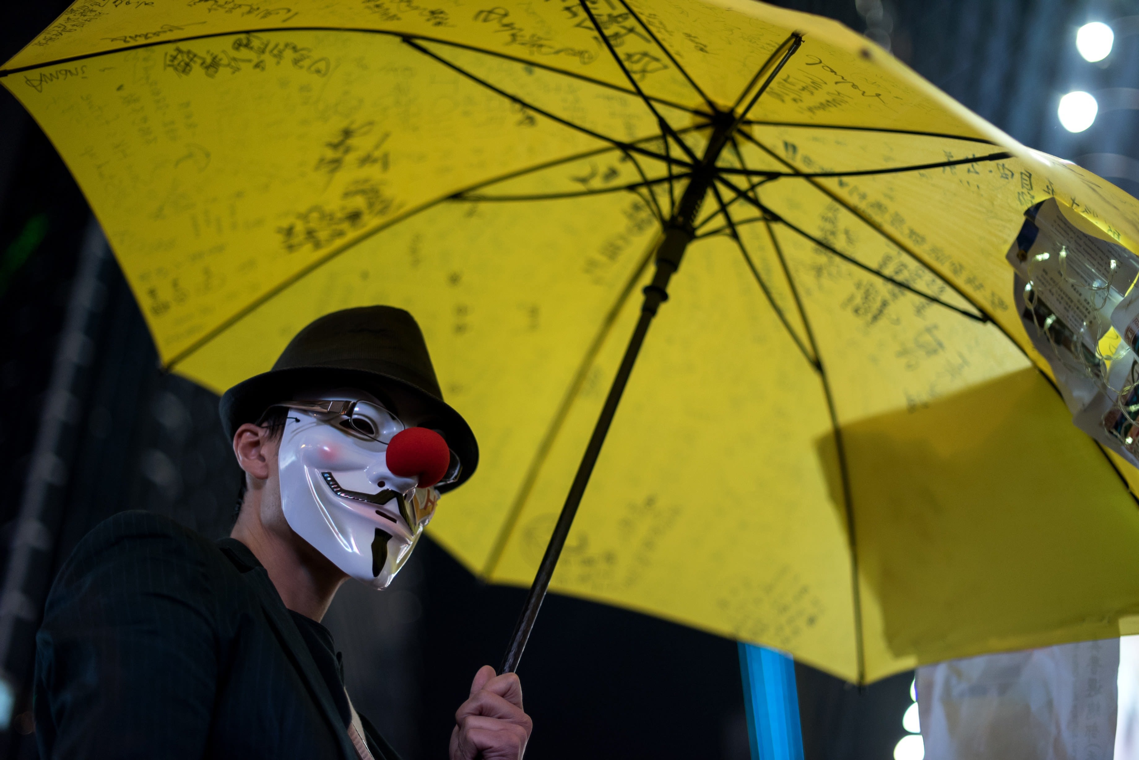 Umbrella Hong Kong Umbrella Movement Yellow Protestors Men Night Mask Hat Red Nose Men Outdoors Ligh 3680x2456