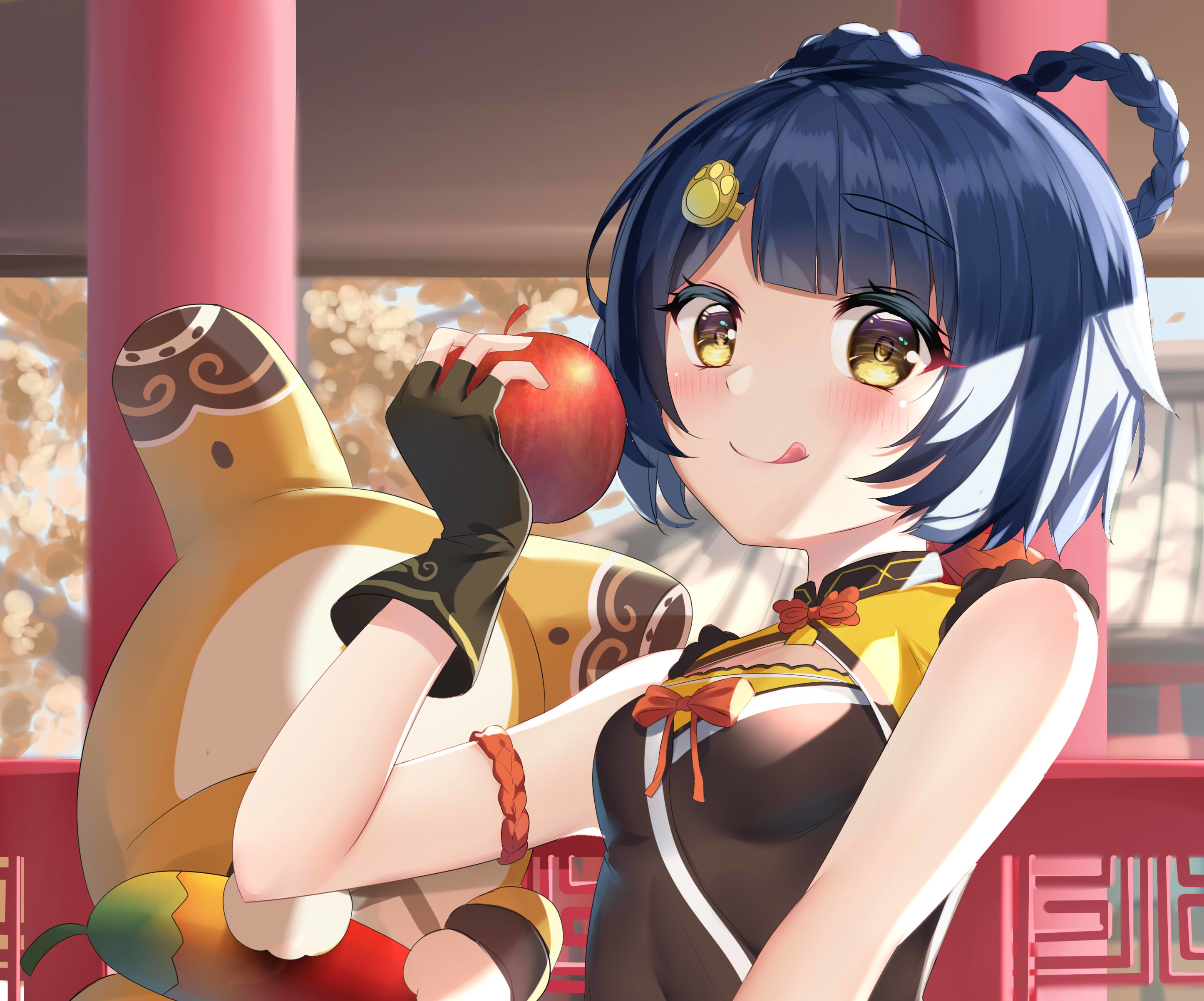 Genshin Impact Xiangling Genshin Impact Guoba Apples Fruit Yellow Eyes 2893x2406