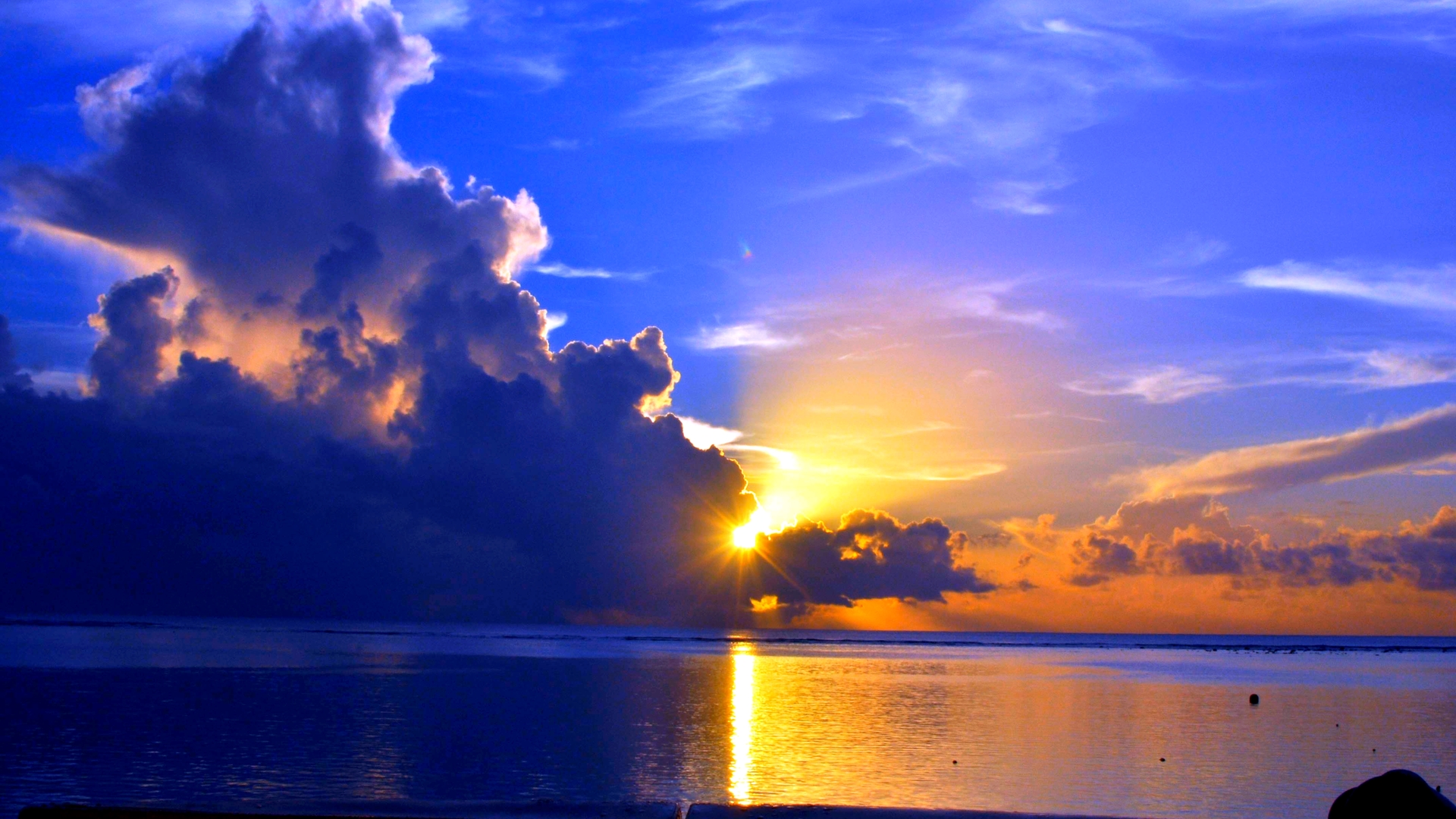 Sunset Sun Cloud Ocean Sea Horizon 1920x1080