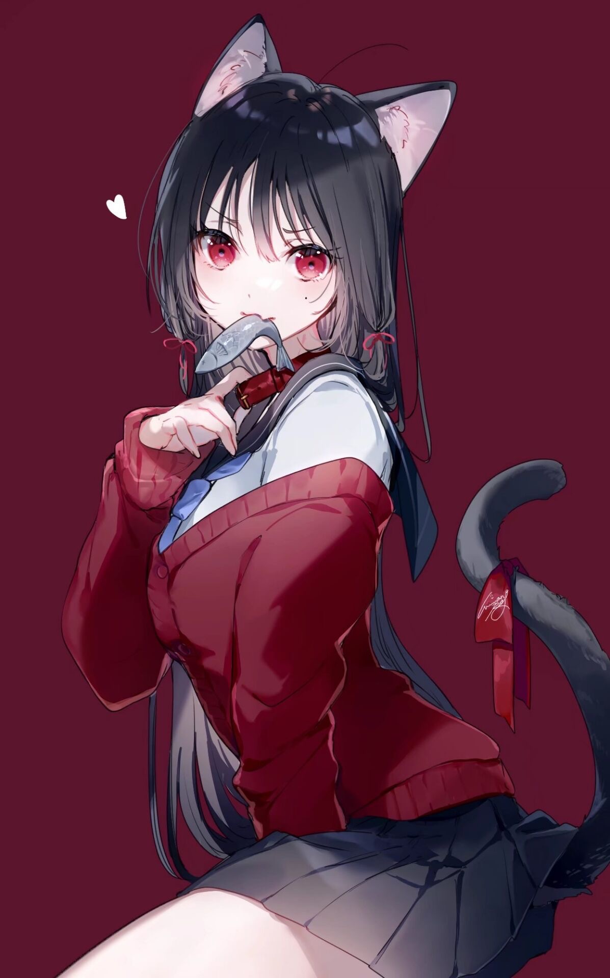 Anime Anime Girls Vertical Cat Girl Cat Ears Cat Tail Fish Collar Heart 1197x1920