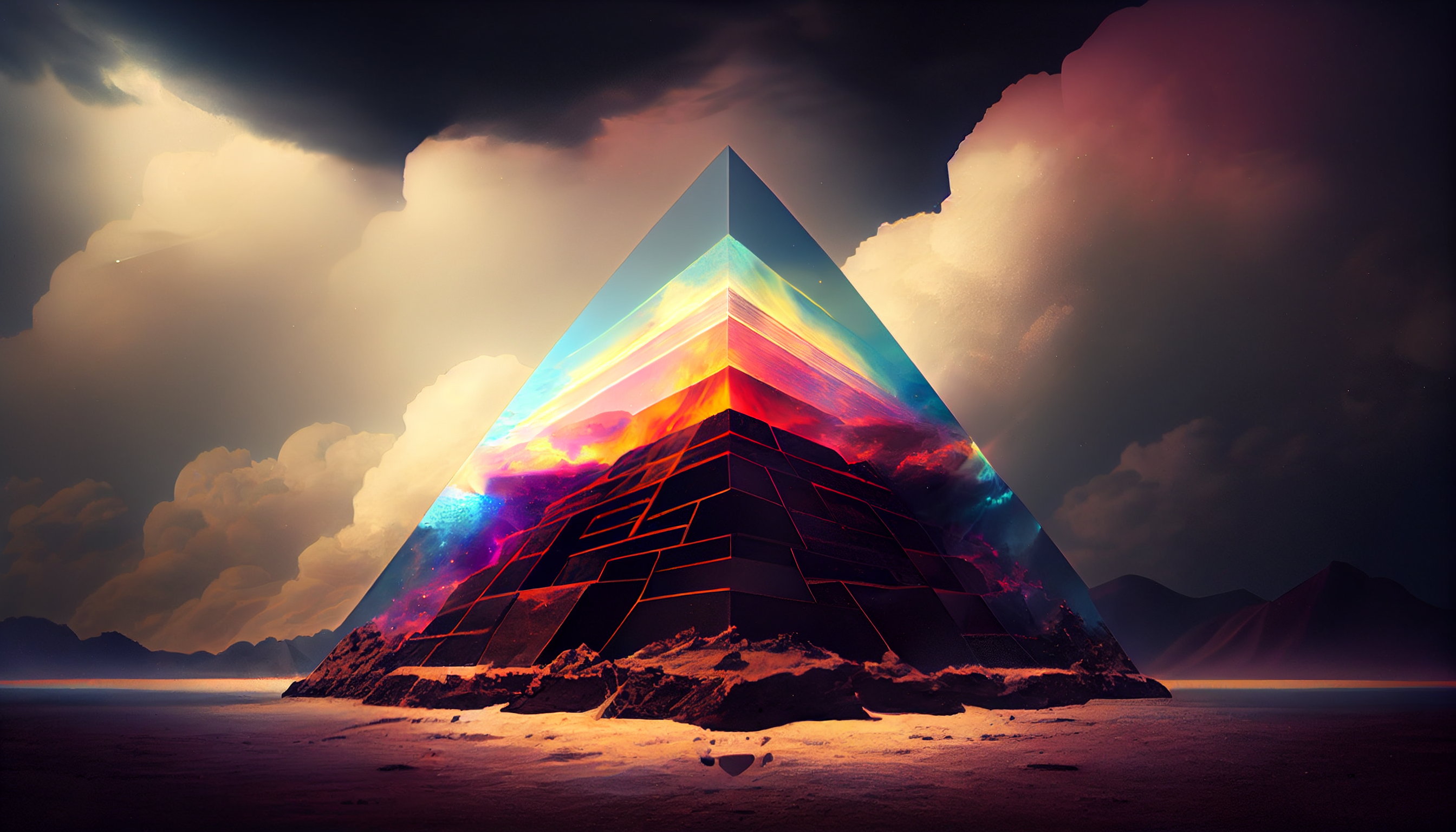 Pyramid Colorful Clouds Spectrum Desert Landscape Overcast Ai Art Midjourney 2688x1536