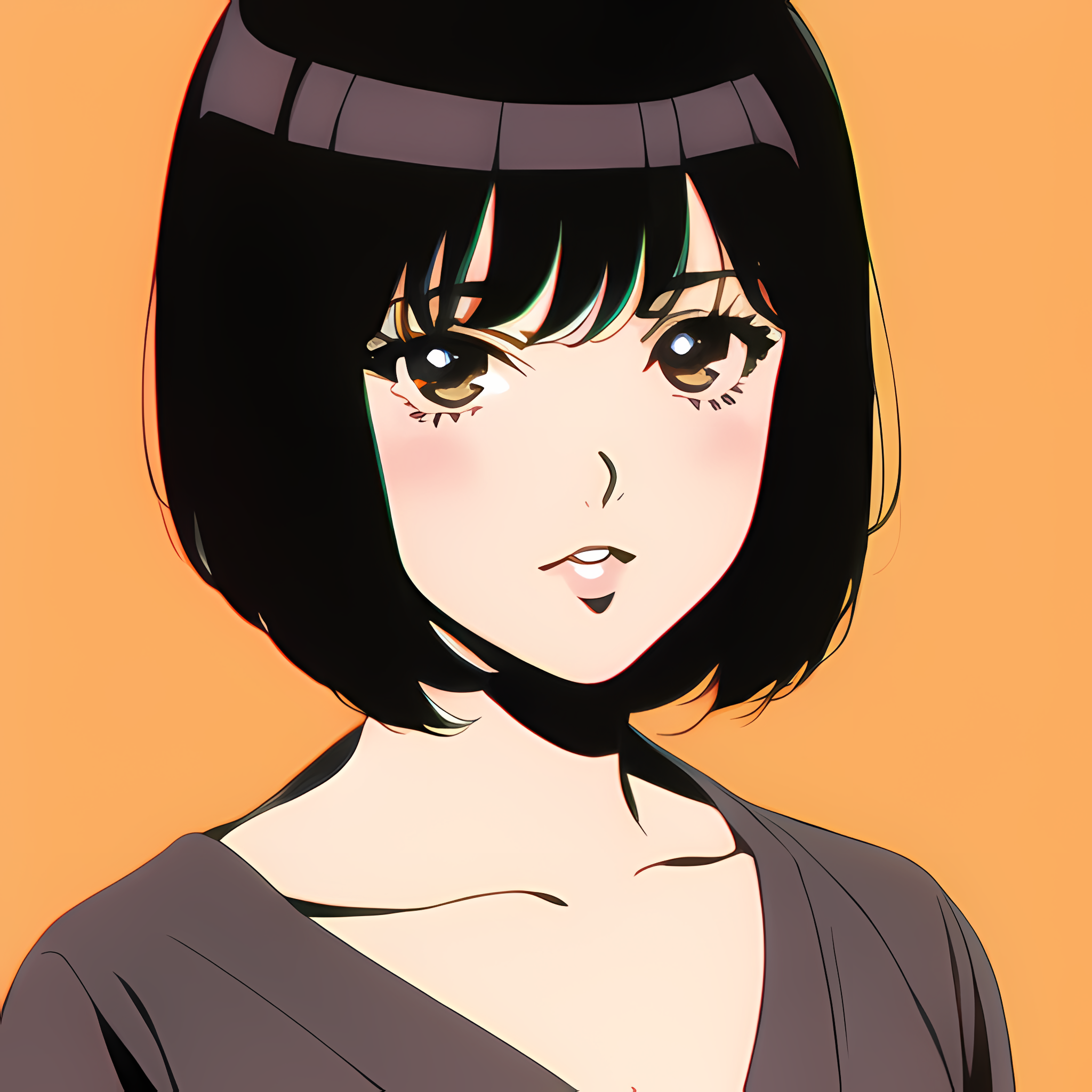 Anime Girls Novel Ai Anime Women Face Black Hair Orange Background 2048x2048