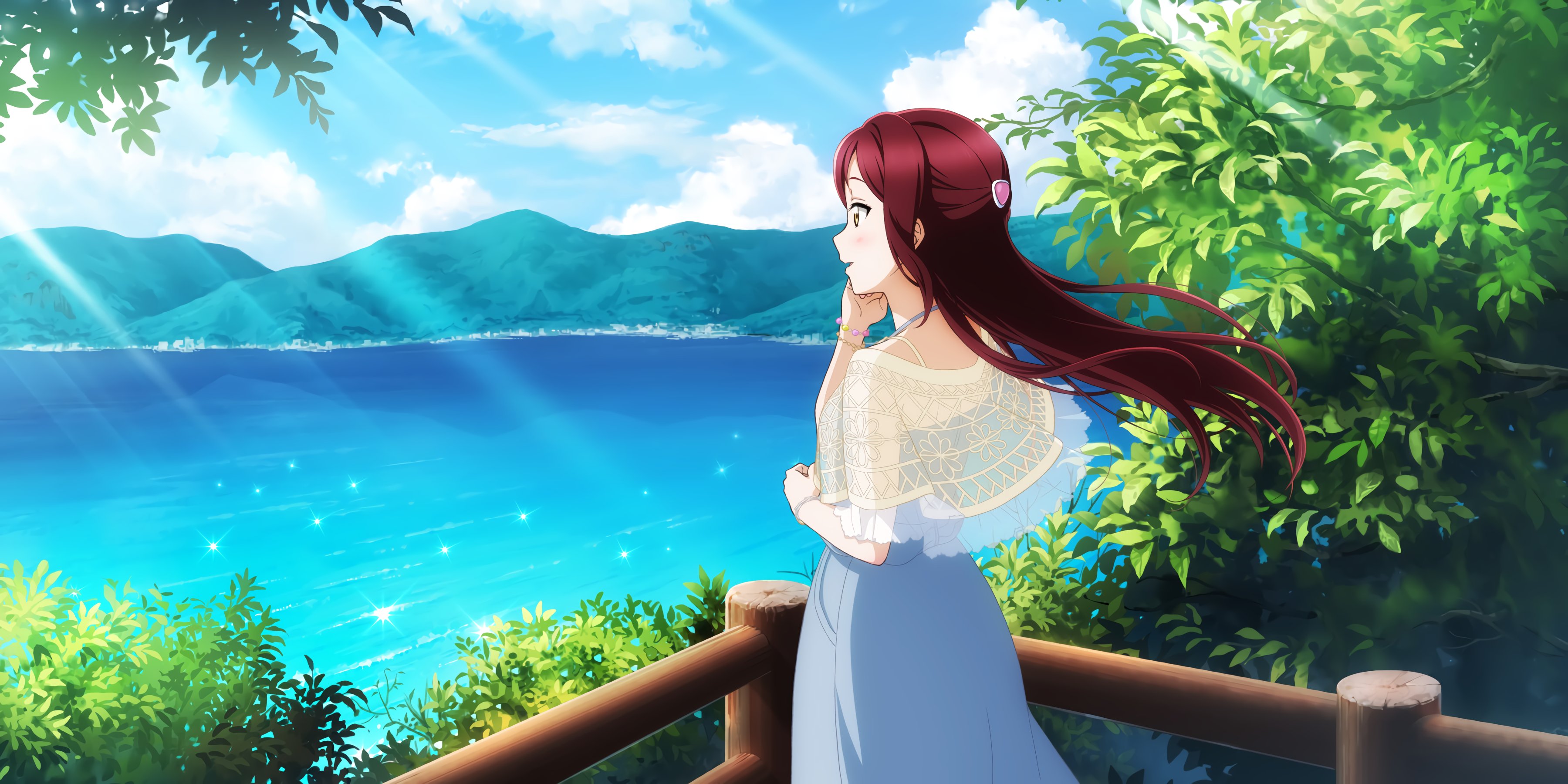 Anime Anime Girls Love Live Love Live Sunshine Sakurauchi Riko Sea Clouds Redhead 3600x1800