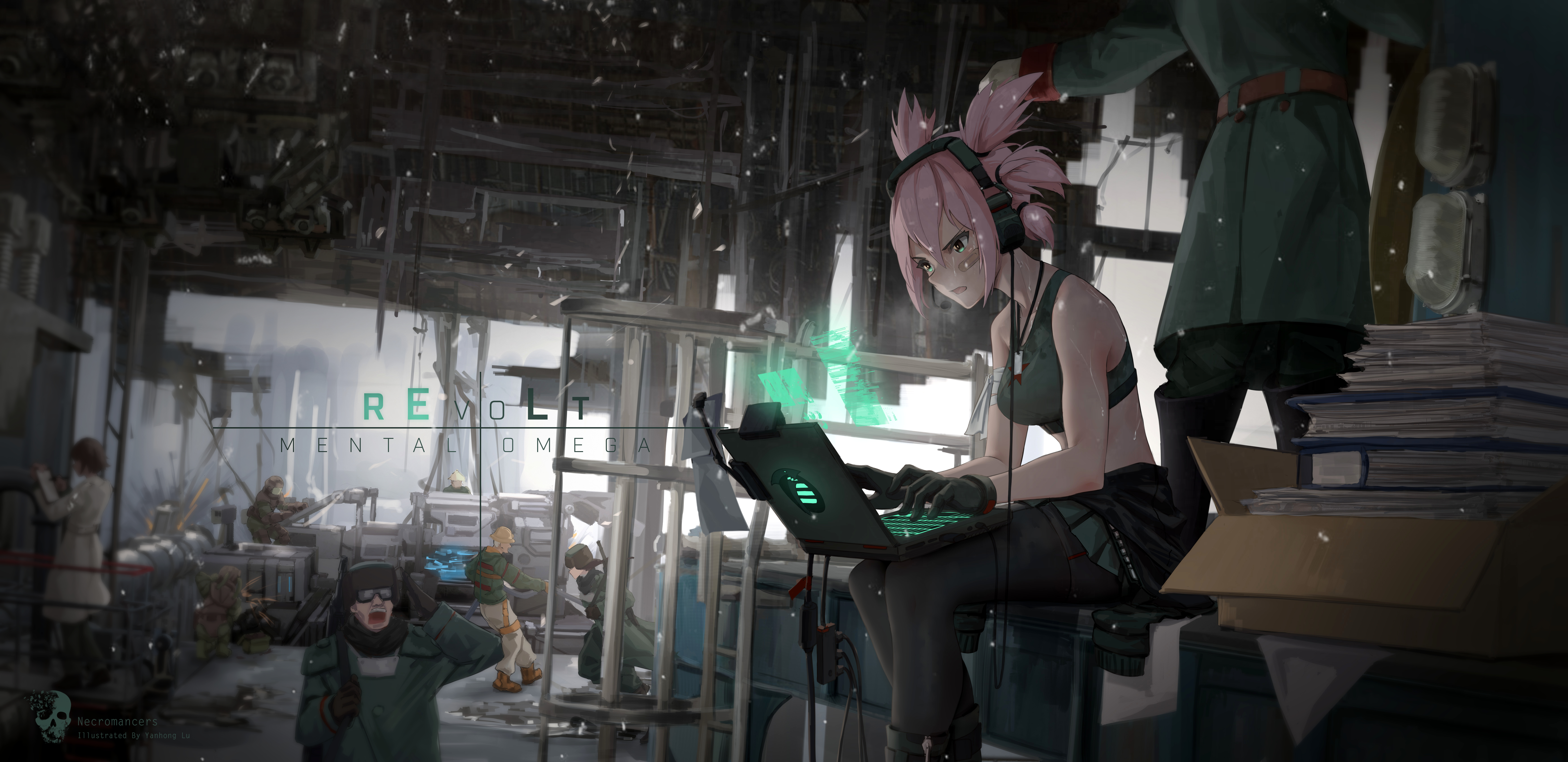 Mental Omega Yunru Mental Omega Red Alert 2 Command Conquer Pink Hair Anime Girls Gloves Laptop Shor 7000x3400