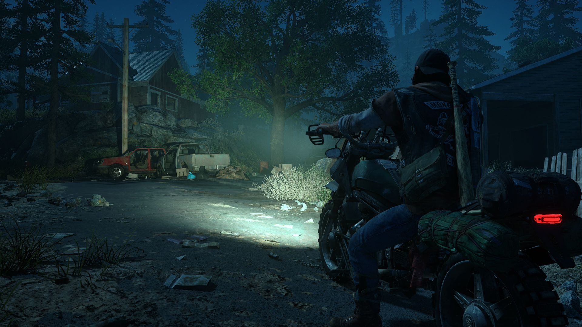 Days Gone Video Games Video Game Art Motorcycle Night Trees Taillights Headlights Car Video Game Man 1920x1080