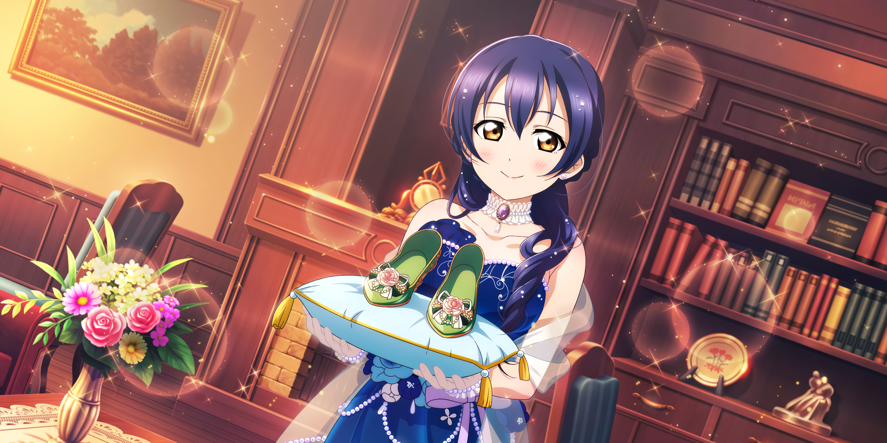 Sonoda Umi Love Live Anime Anime Girls Heels Books Flowers 3600x1800