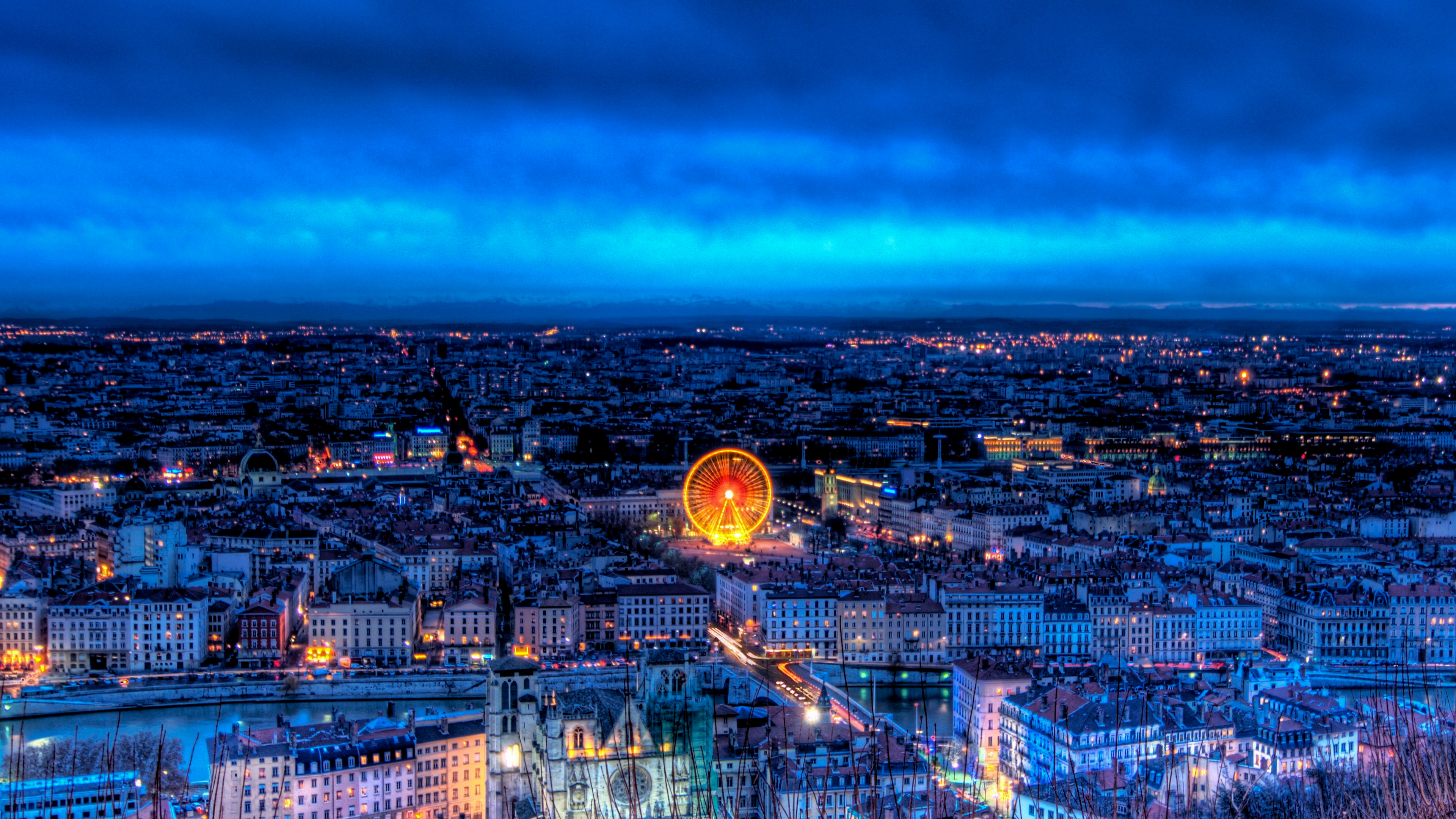 Trey Ratcliff Photography City City Lights Cityscape Ferris Wheel Lyon France 3840x2160