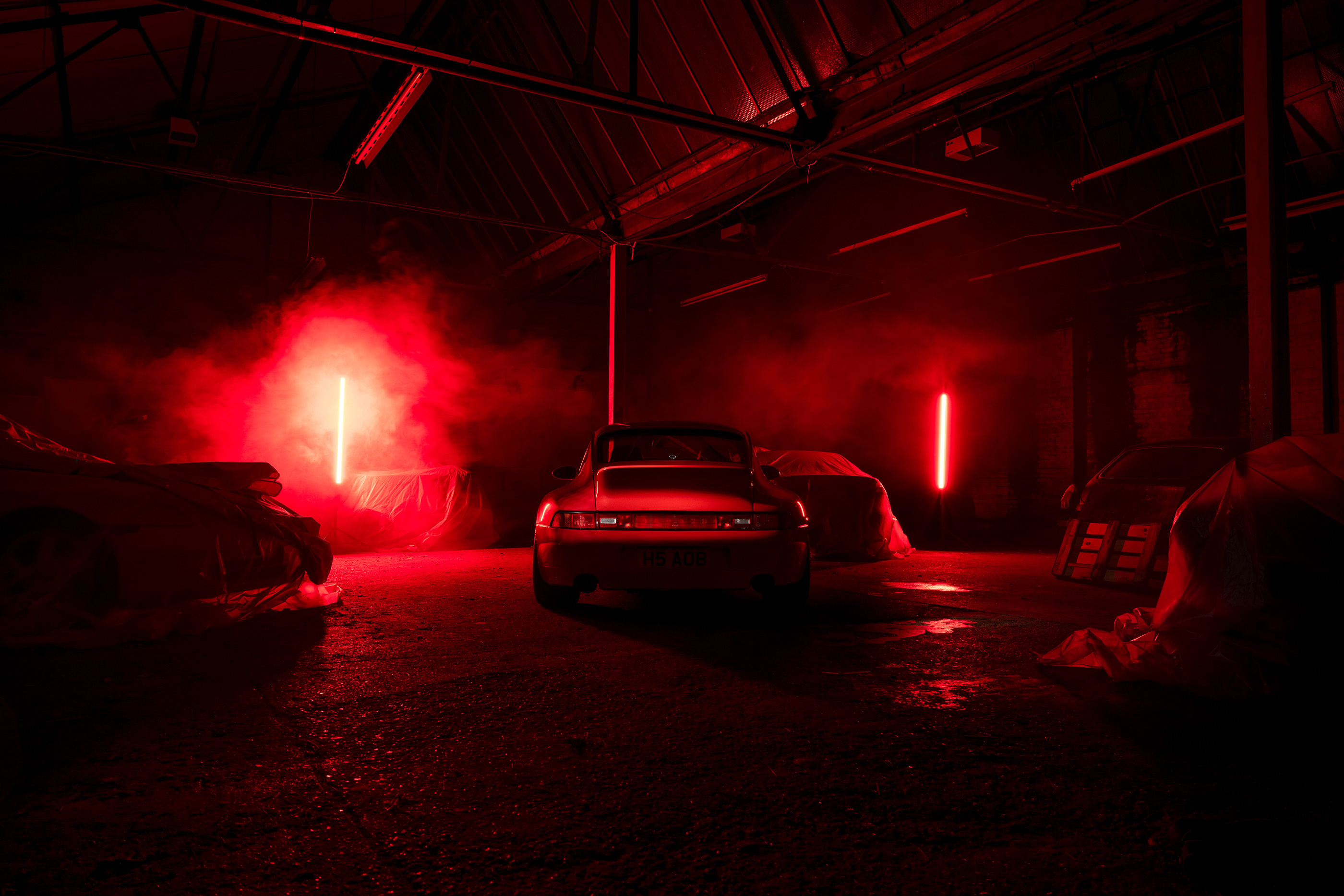 Porsche 911 Vehicle Car Photography Garage Red Light Red Dark Lights 2800x1867